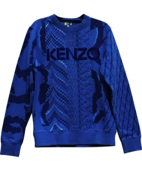 Kenzo Logo Embroidered Jacquard Sweatshirt in Blue Cotton