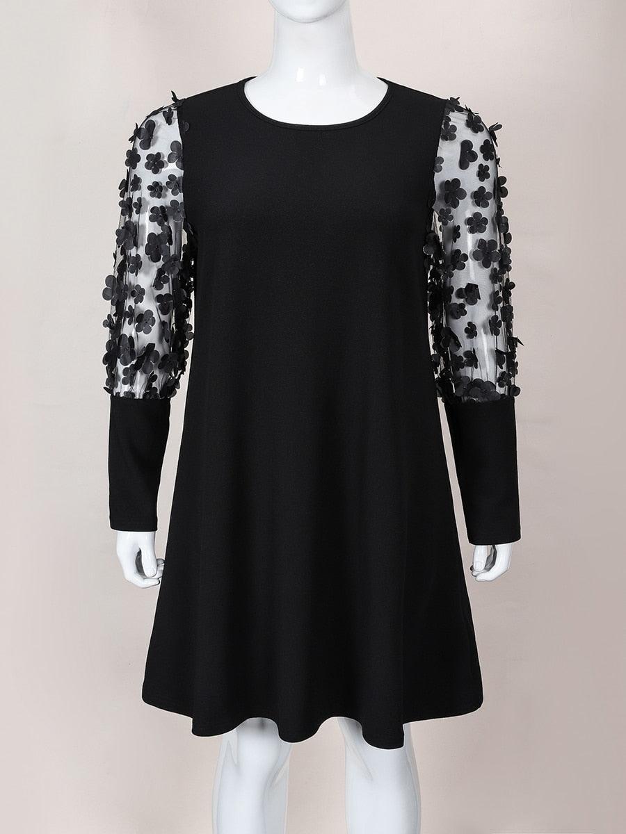 Lace Sleeves Party Dress - Black