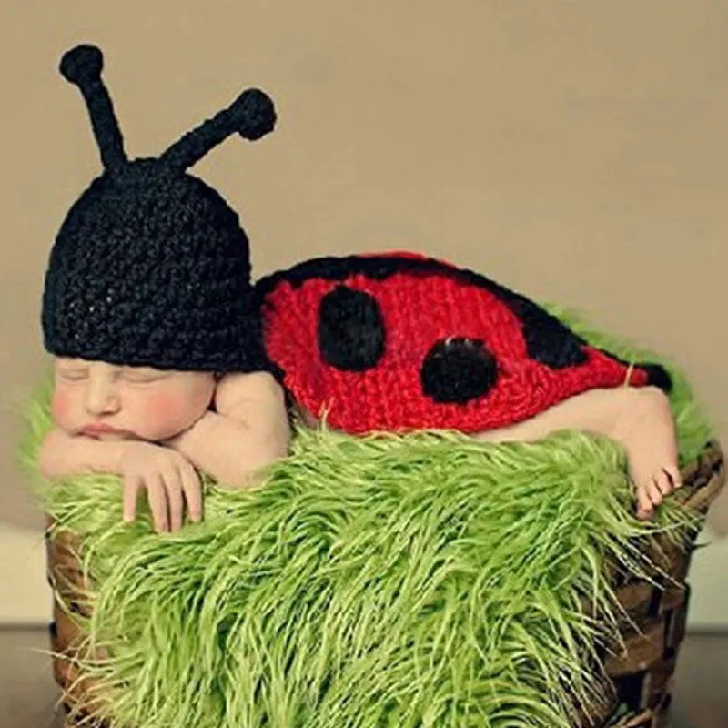 Ladybird born Pography Props Baby Outfits Costume H Crochet Knit Infant Beanie Hat Cape