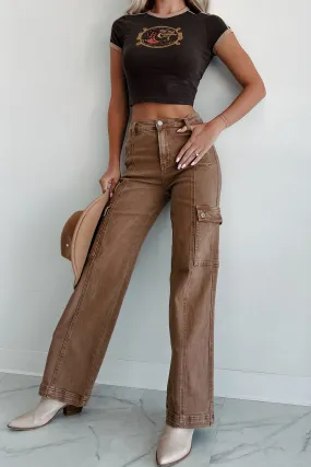 Laith High Rise Wide Leg Risen Cargo Jeans (Cocoa)