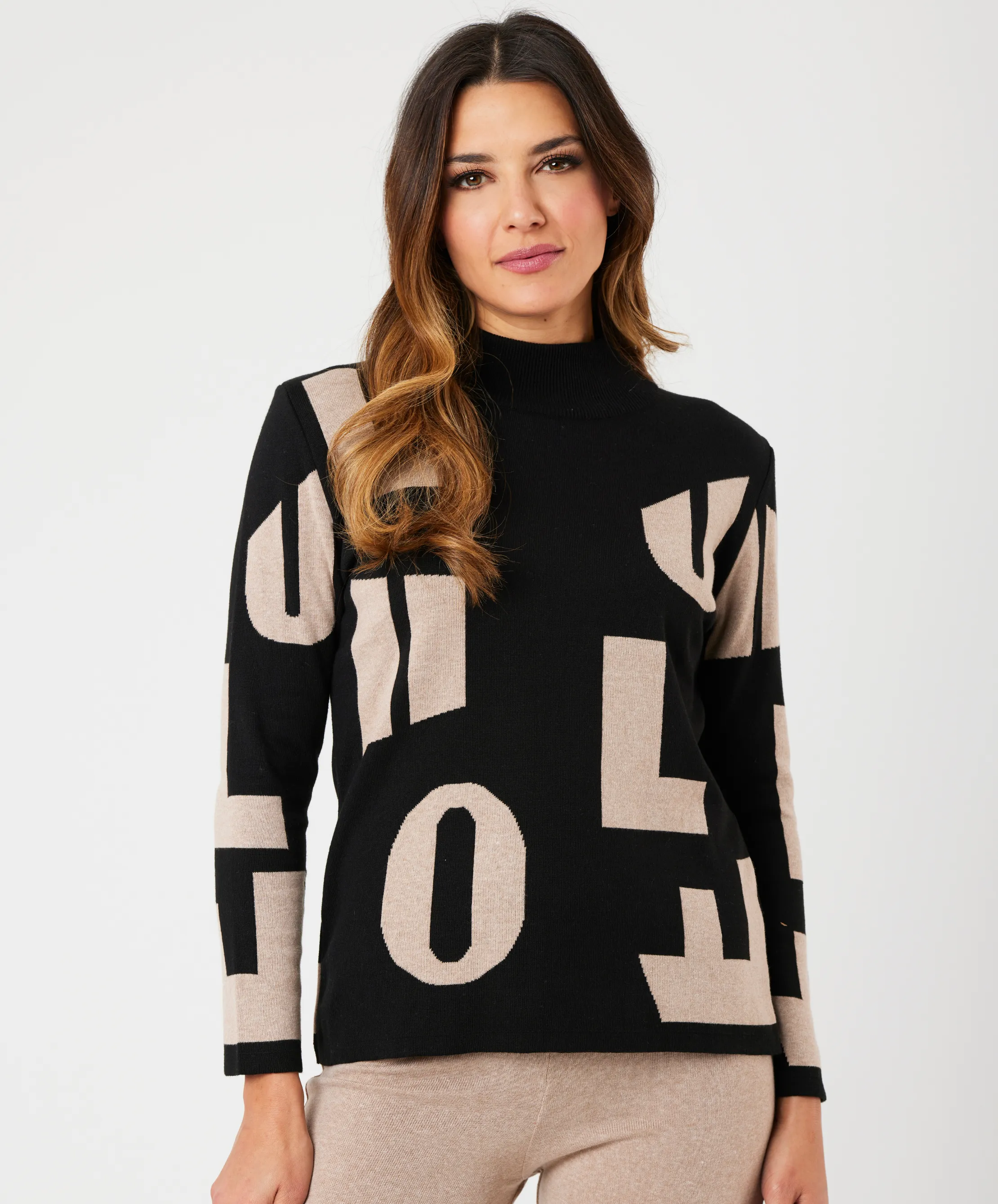 Letter Mock Neck Sweater