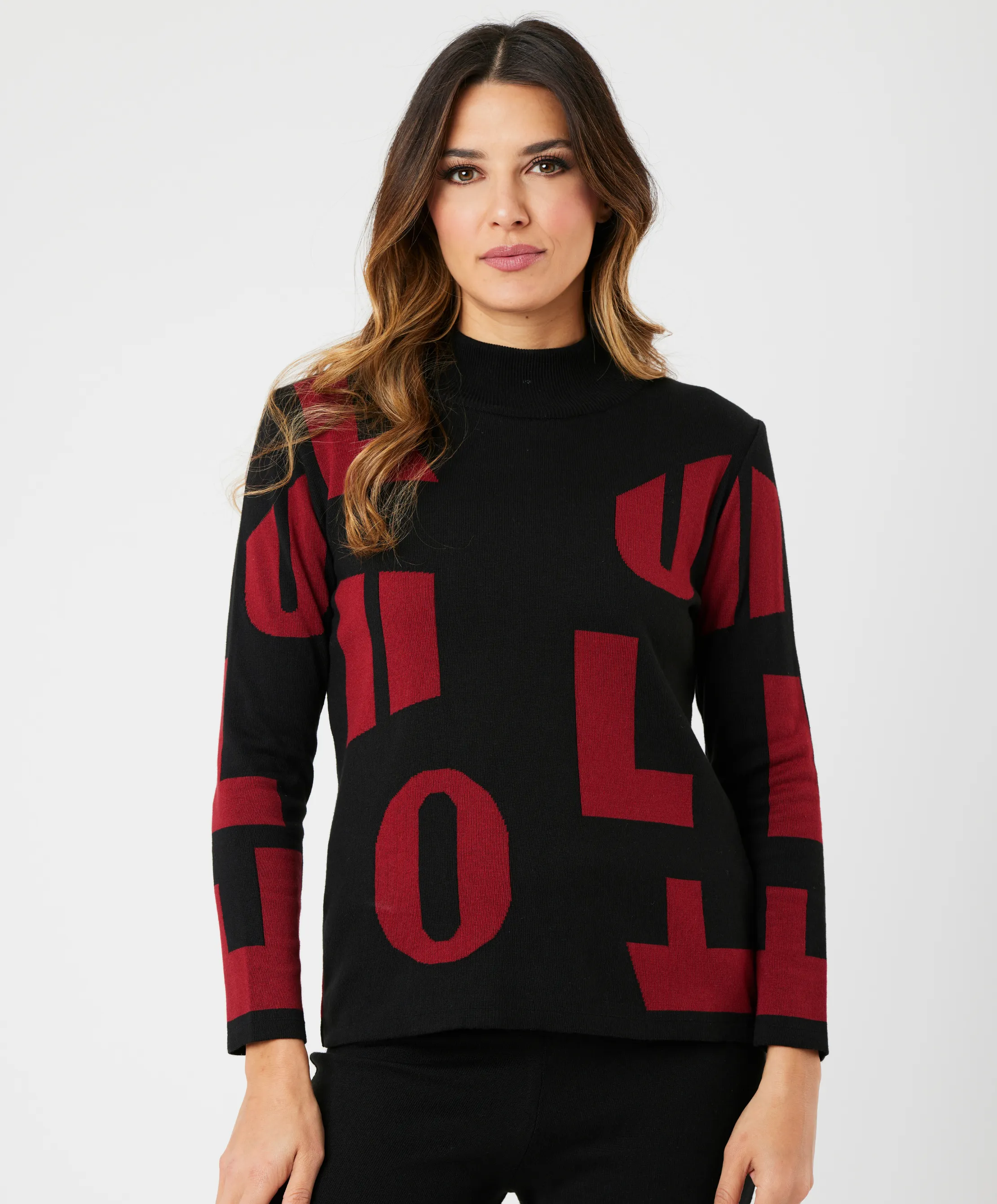 Letter Mock Neck Sweater