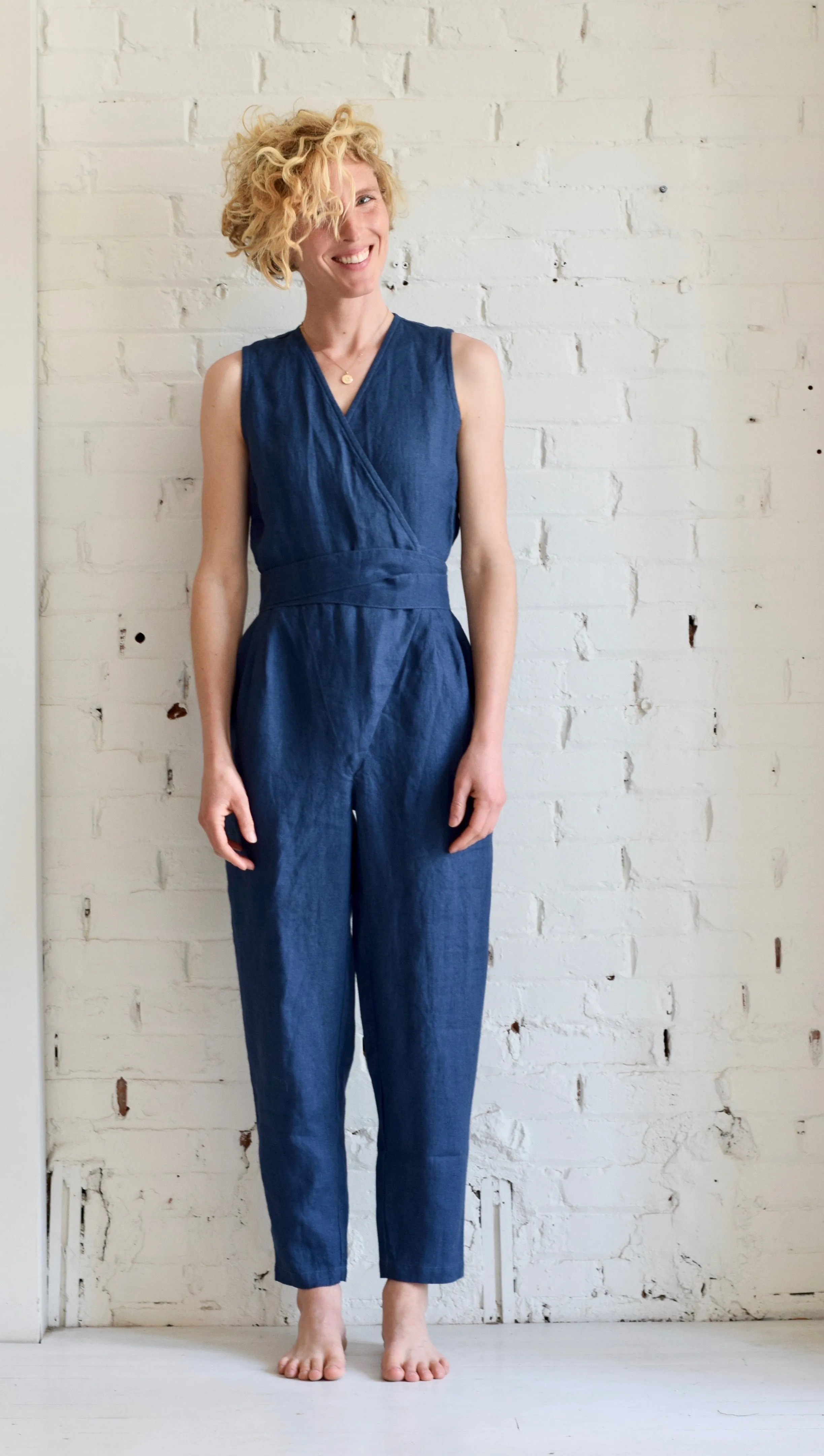 Linen Wrap Jumpsuit | Atlantic Blue