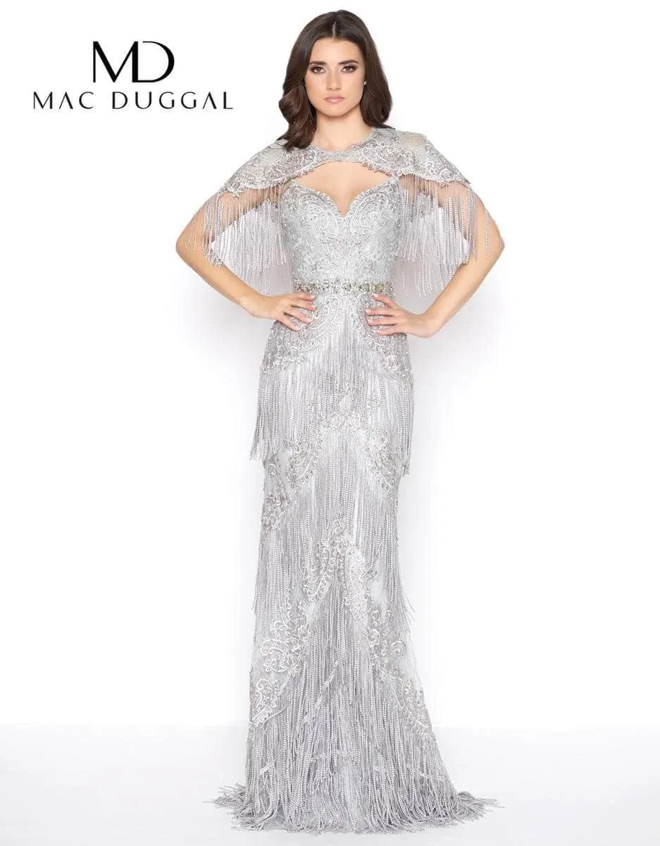 Mac Duggal 50500 - Fringed Sheath Evening Dress with a Cape