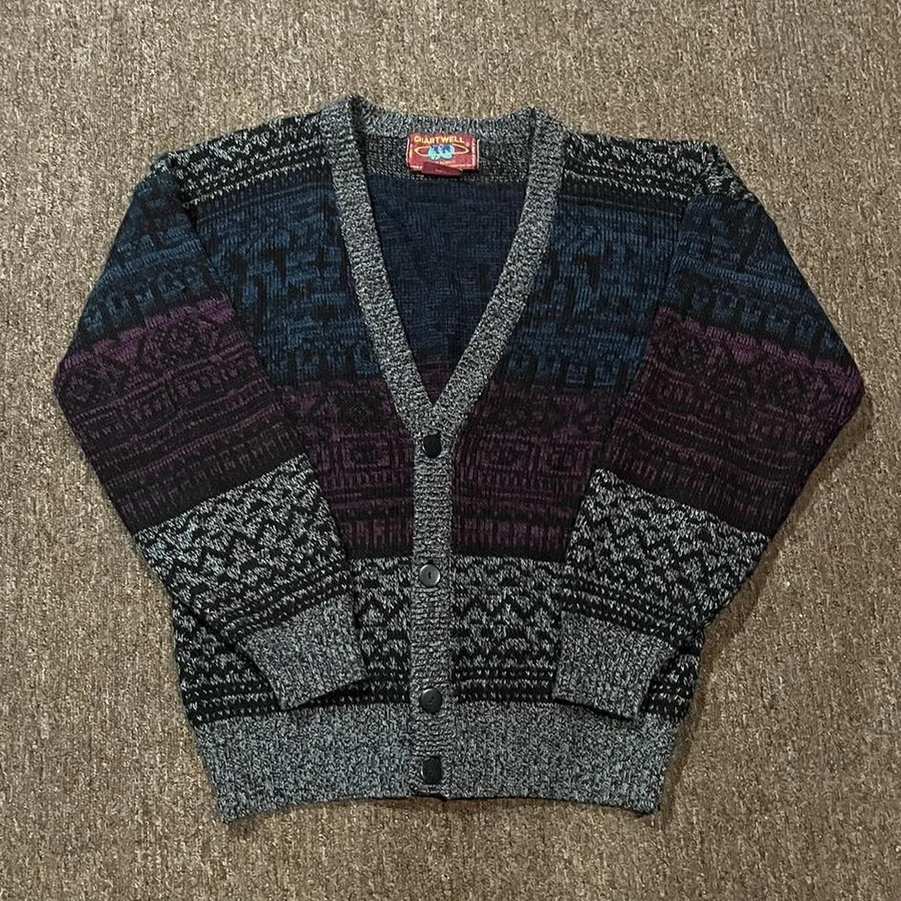 Men's Purple and Blue Cardigan