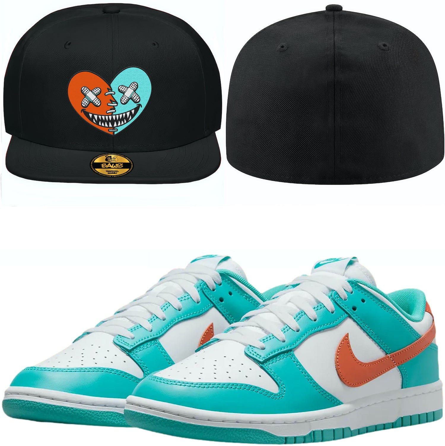 Miami Dolphin Dunks Fitted Hat to Match - MIAMI HEART BAWS