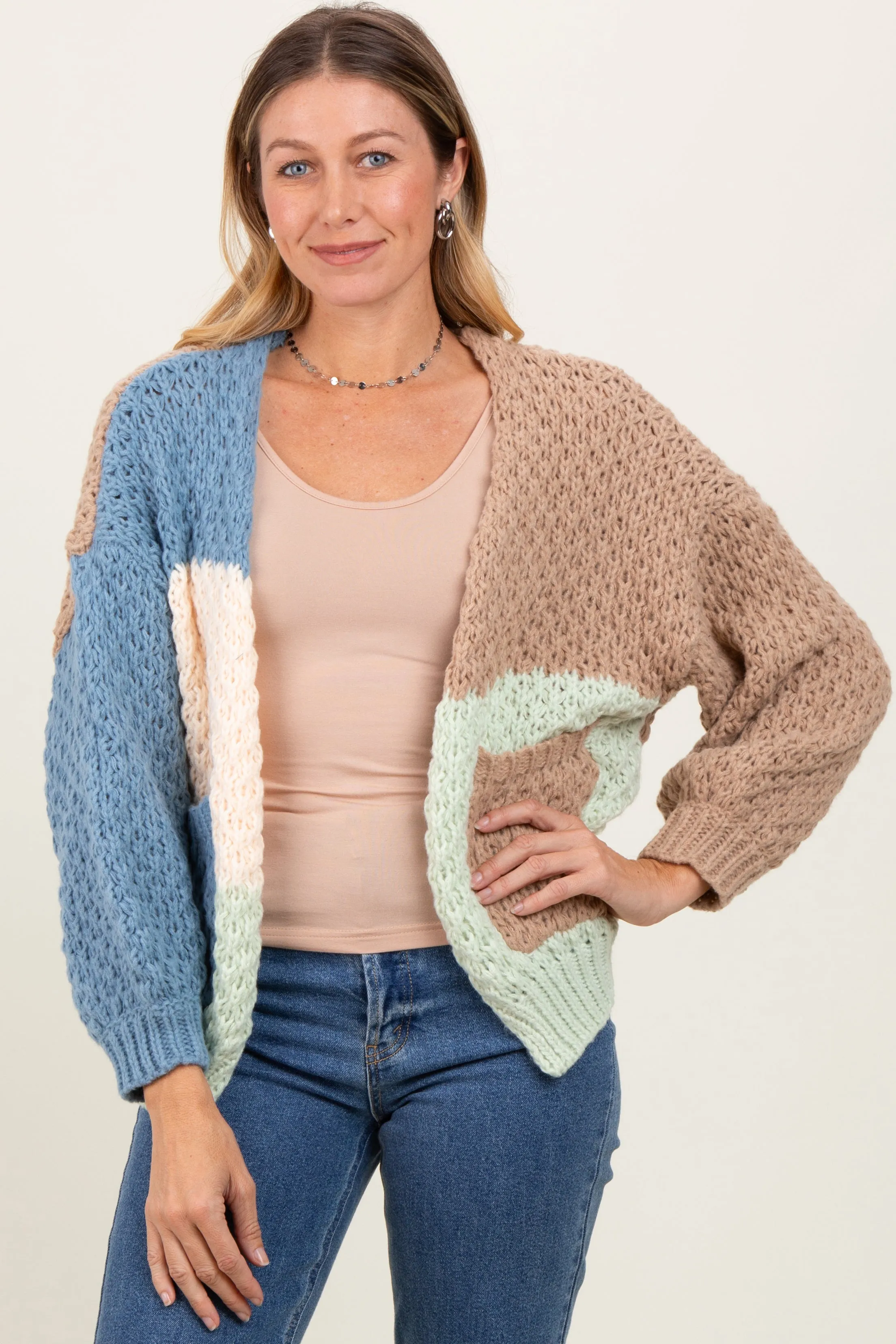 Multicolor Chunky Crochet Knit Cardigan