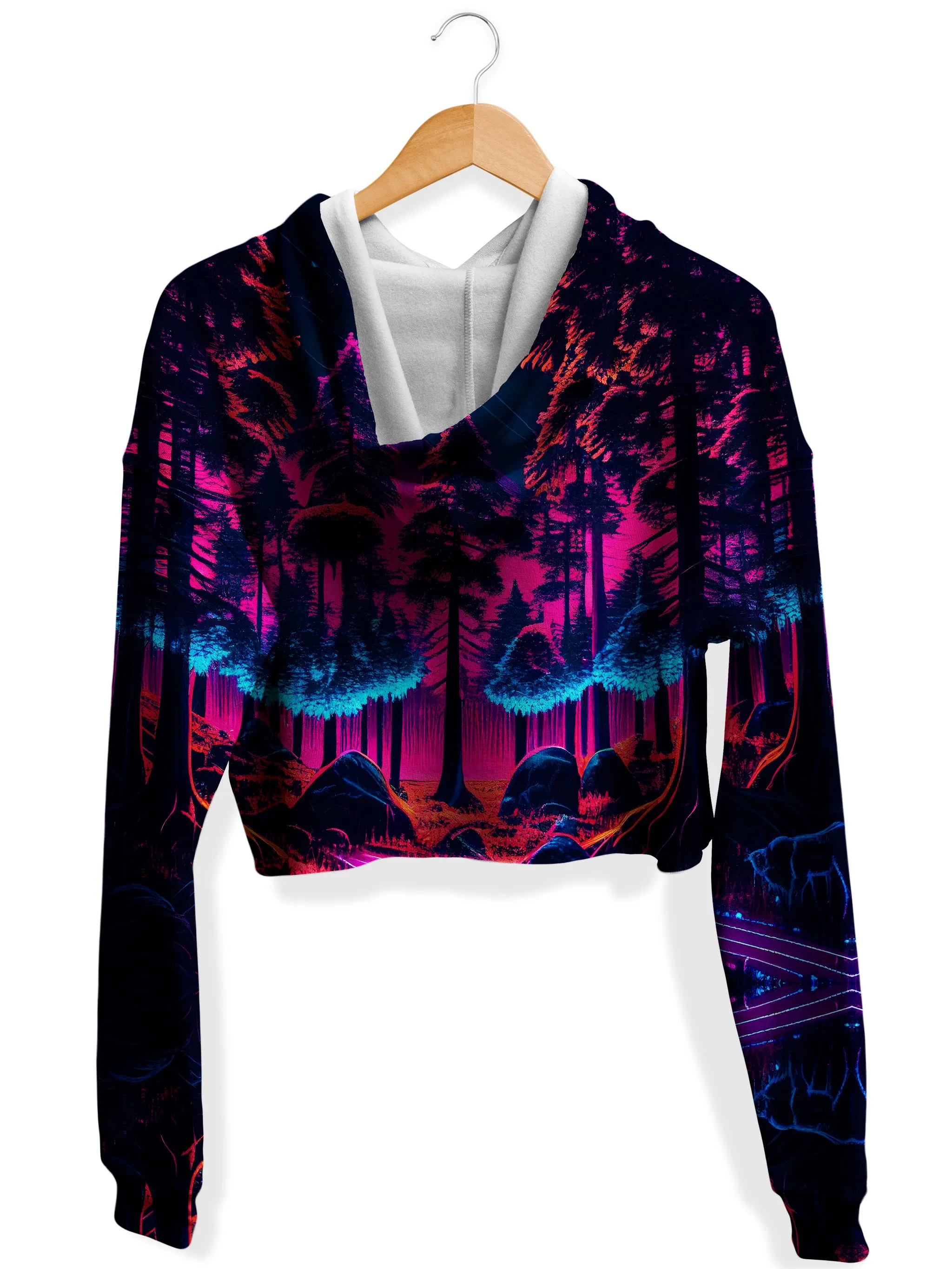 Neon Forest Fleece Crop Hoodie