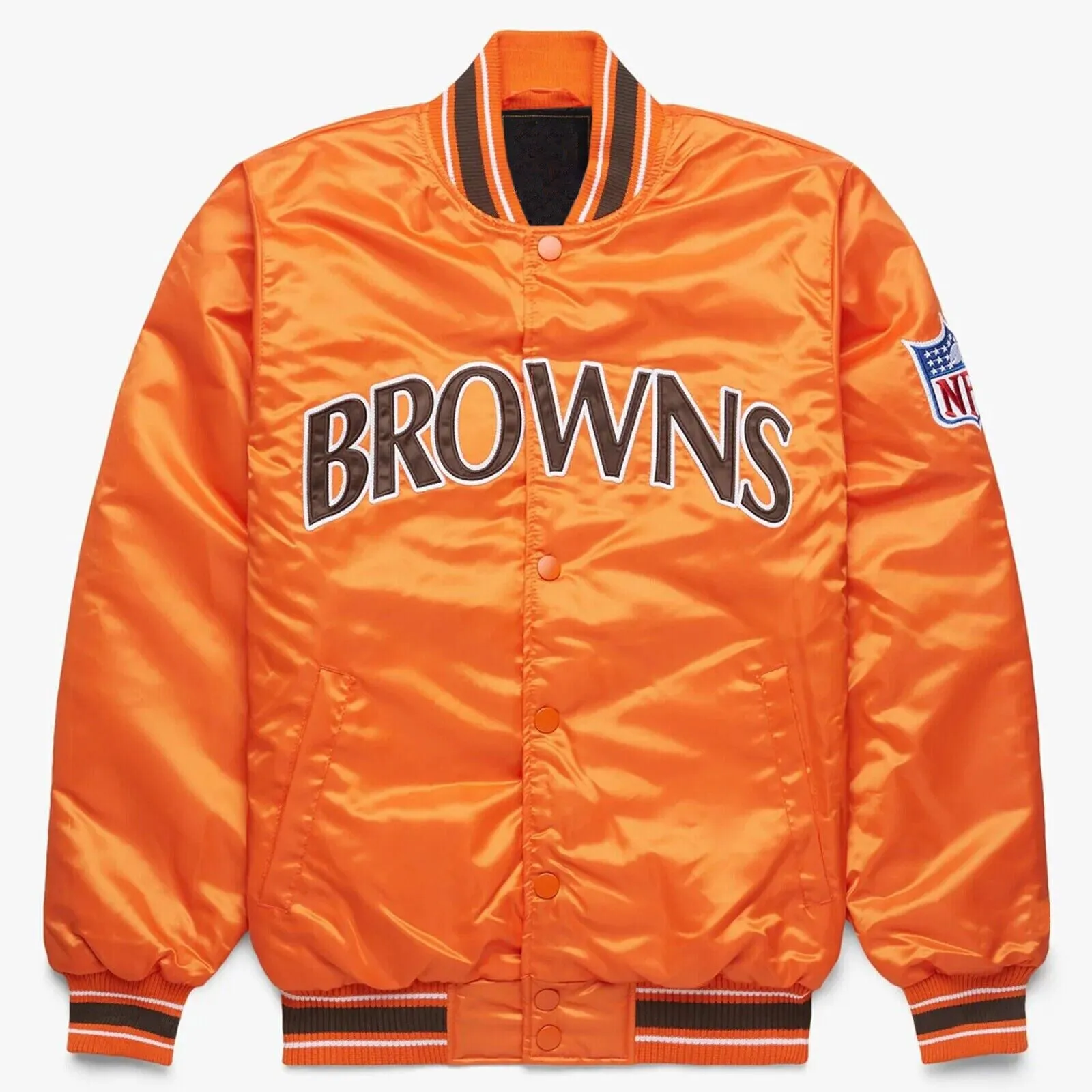 NFL Cleveland Browns Letterman Orange Satin Baseball Bomber Varsity Jacket