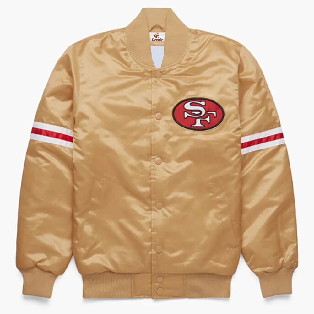 NFL San Francisco 49ers Golden Satin Bomber Letterman Baseball Varsity Jacket