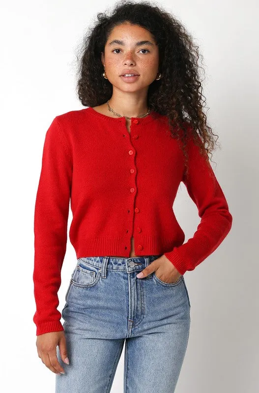 Nikki Long Sleeve Sweater Cardigan - Red