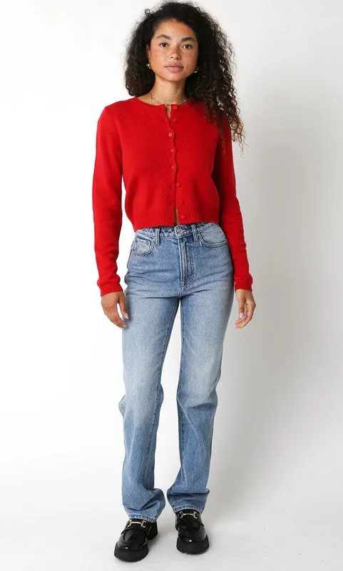 Nikki Long Sleeve Sweater Cardigan - Red