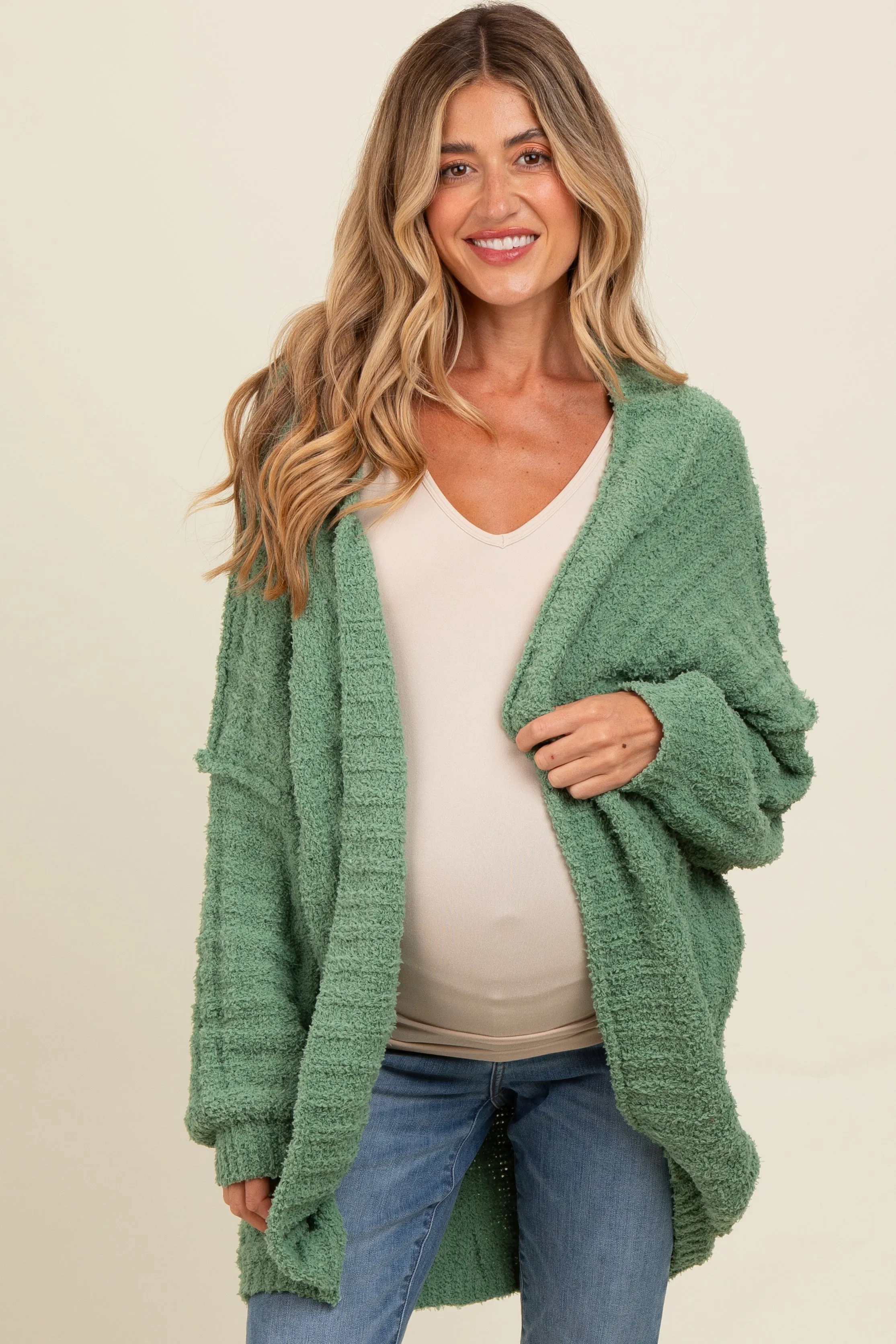 Olive Chunky Knit Dolman Maternity Cardigan