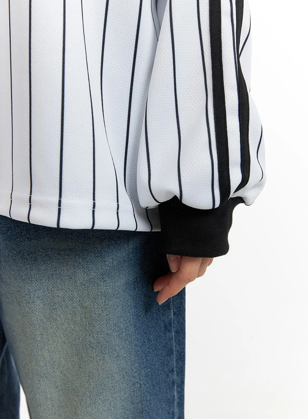 Oversized Striped Collar Unisex Sweatshirt CM407