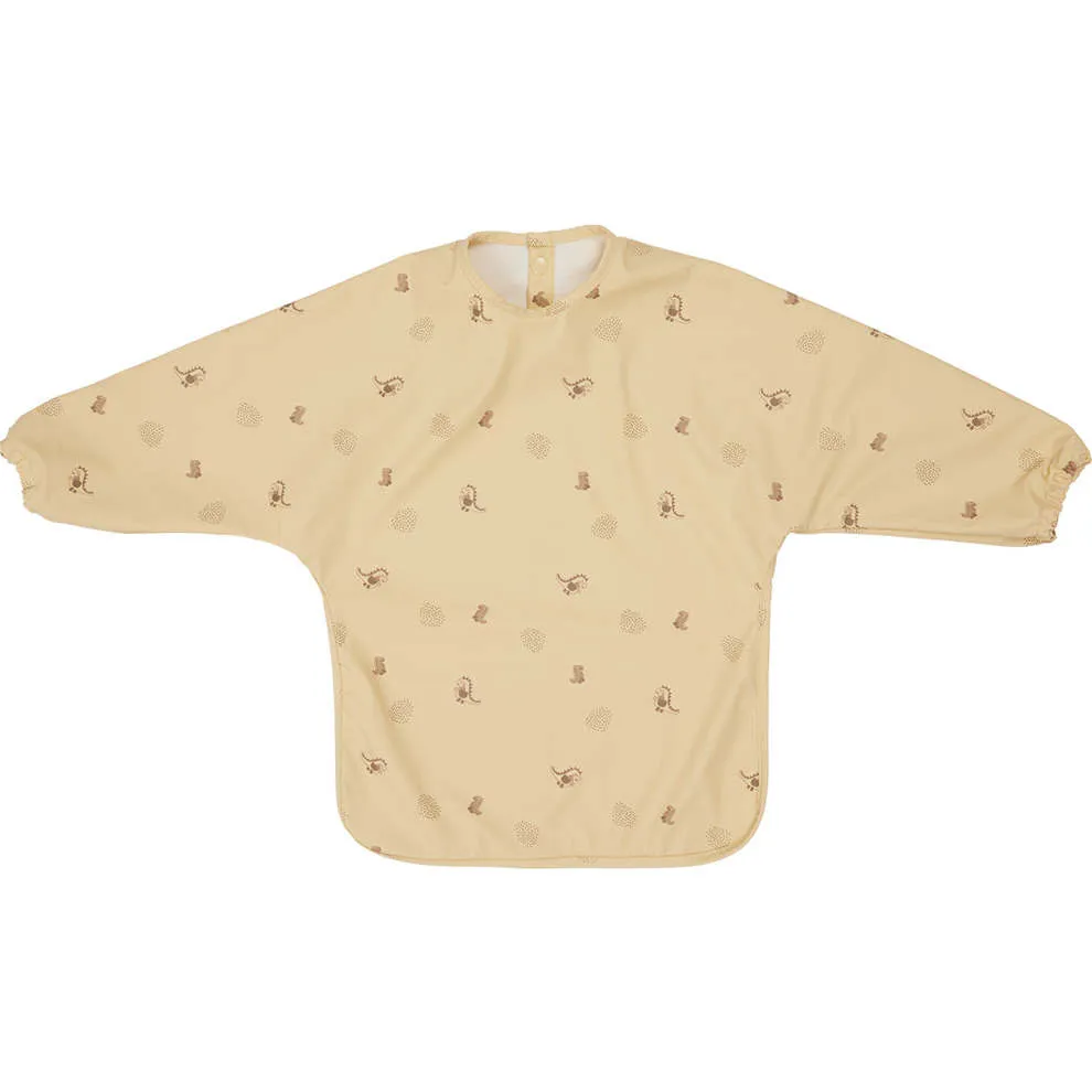 Oyoy Cape Dino Long Sleeve Bib Set, Butter