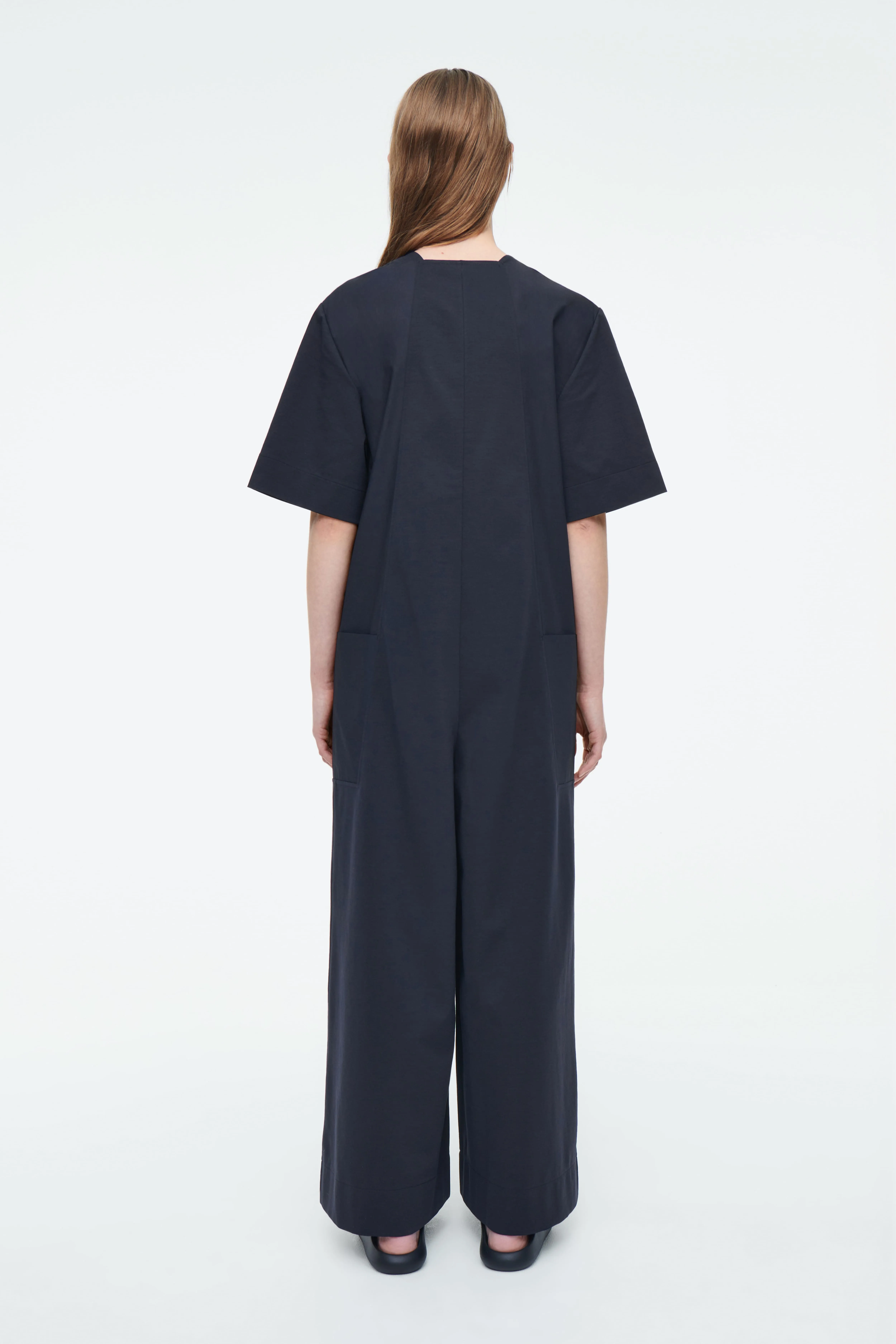 PANELLED V-NECK JUMPSUIT - V-neck - Short sleeve - NAVY - Ladies | H&M GB