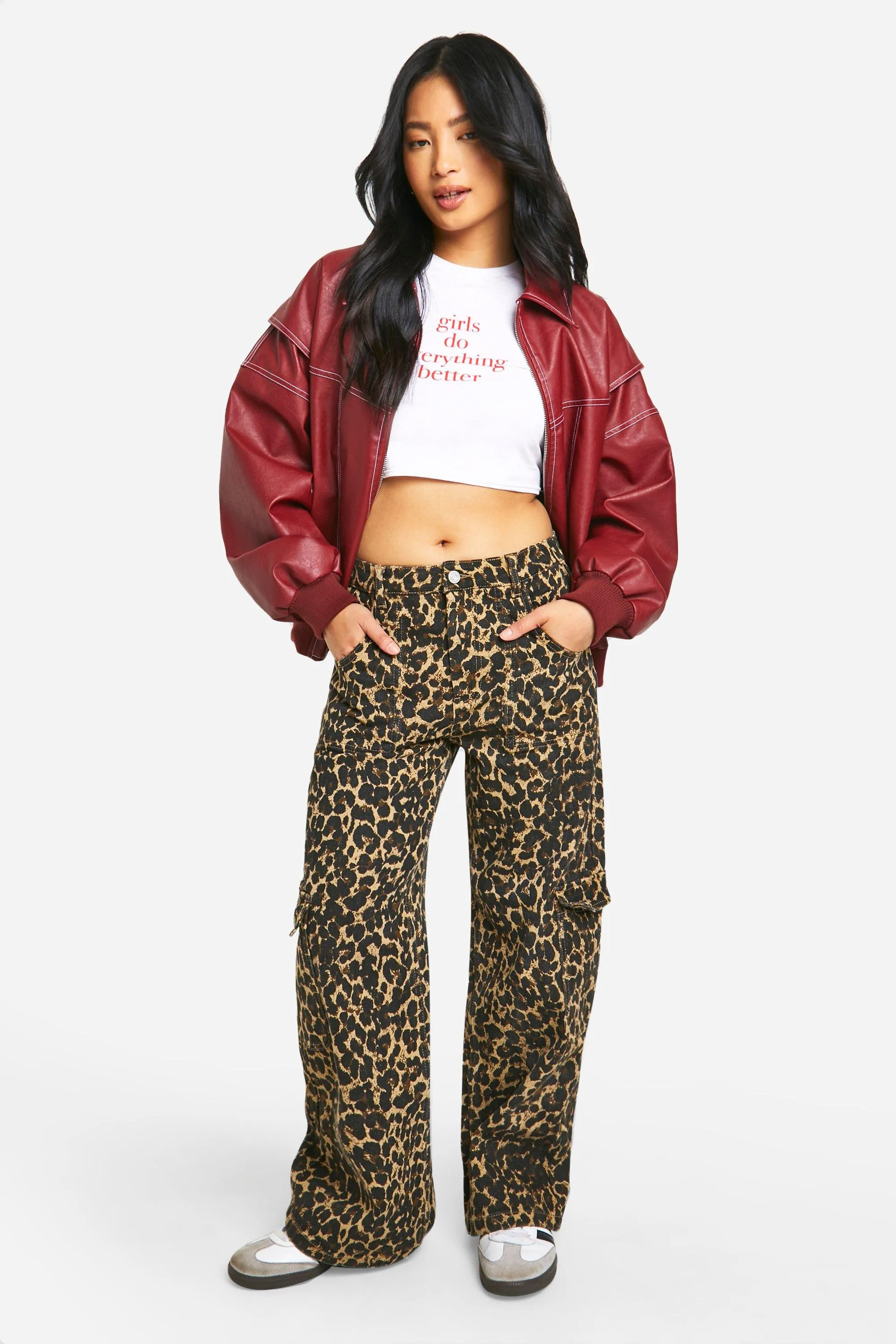 Petite Leopard Denim DSGN Cargo Jeans