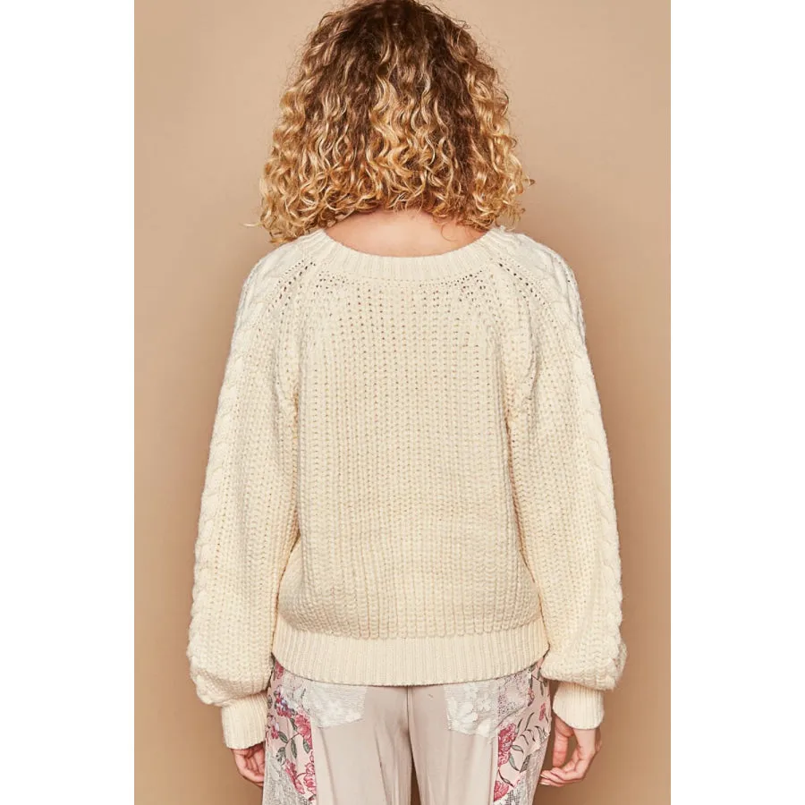 POL Cable Knit Cutout Long Sleeve Sweater