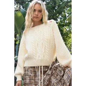 POL Cable Knit Cutout Long Sleeve Sweater