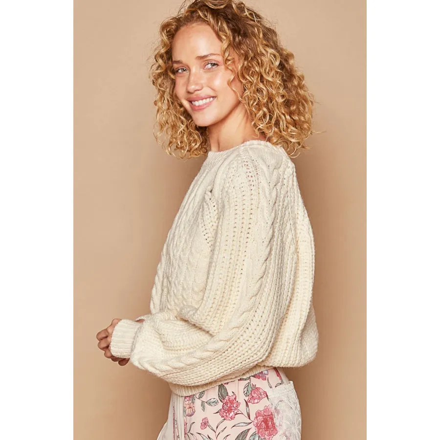 POL Cable Knit Cutout Long Sleeve Sweater