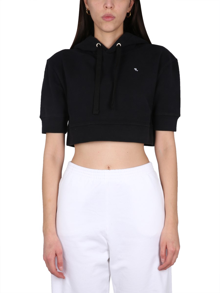 RAF SIMONS    CROPPED FIT COTTON SWEATSHIRT WITH LOGO EMBROIDERY