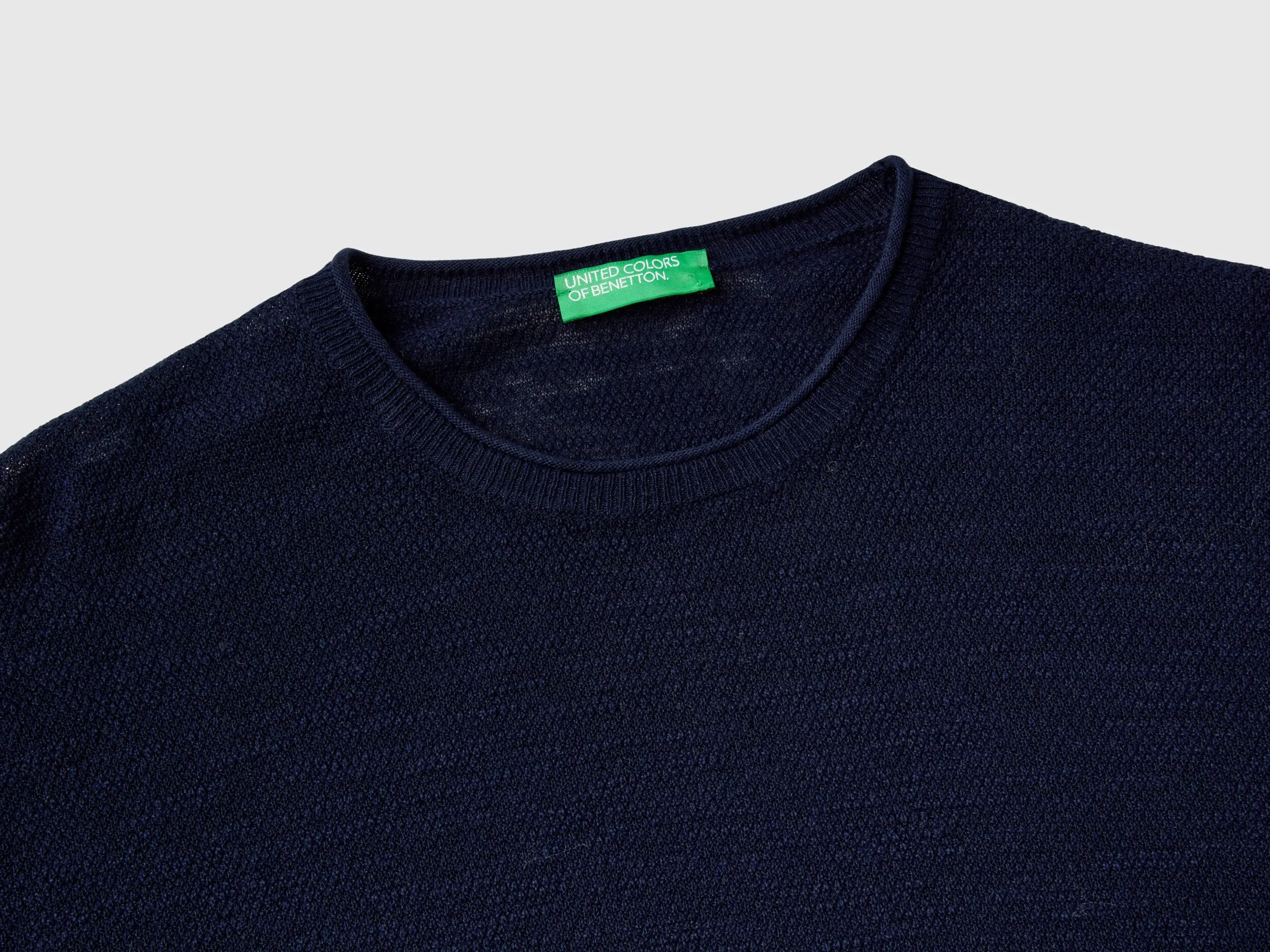 Regular fit sweater in linen blend - Dark Blue | Benetton