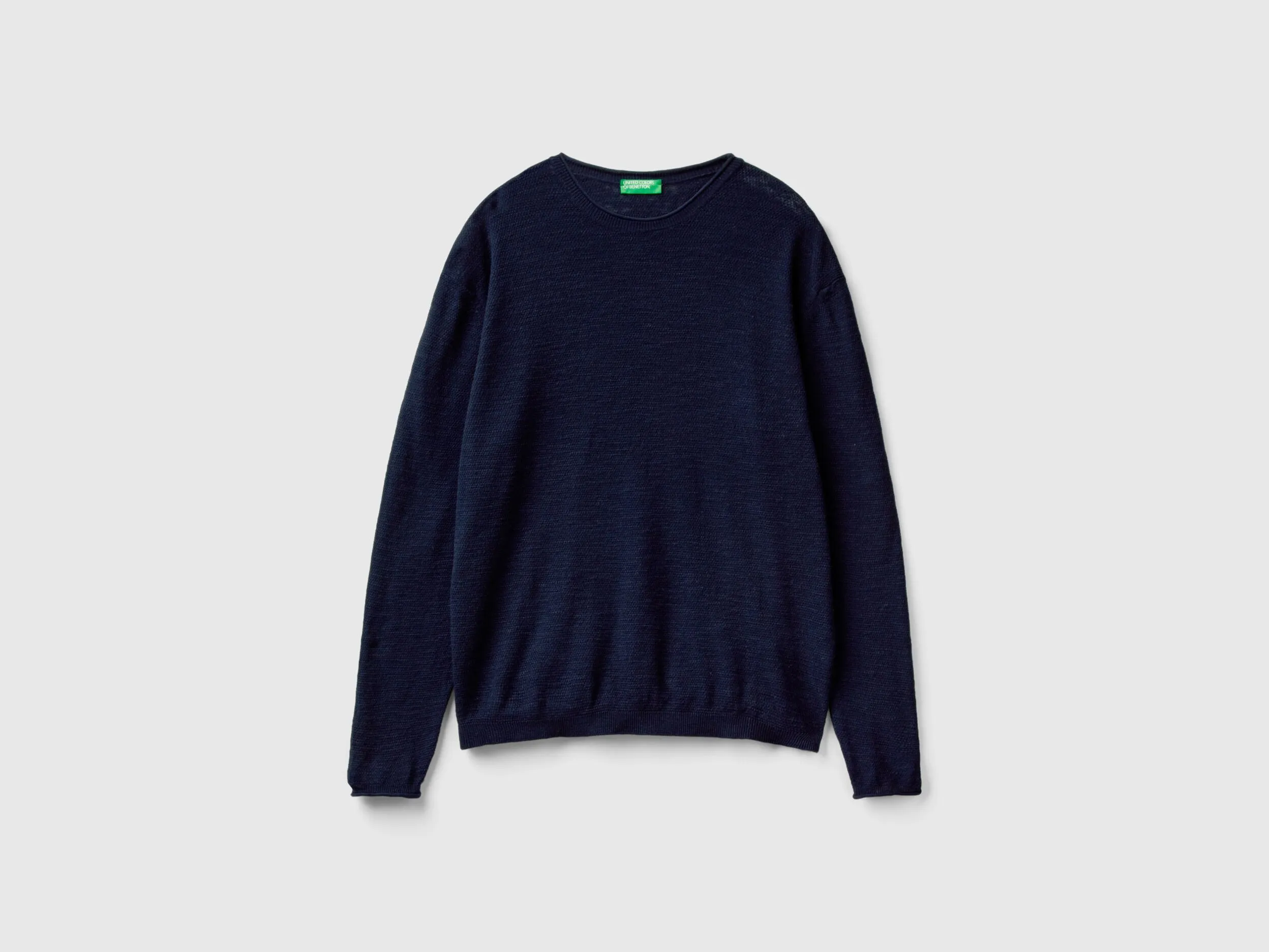 Regular fit sweater in linen blend - Dark Blue | Benetton