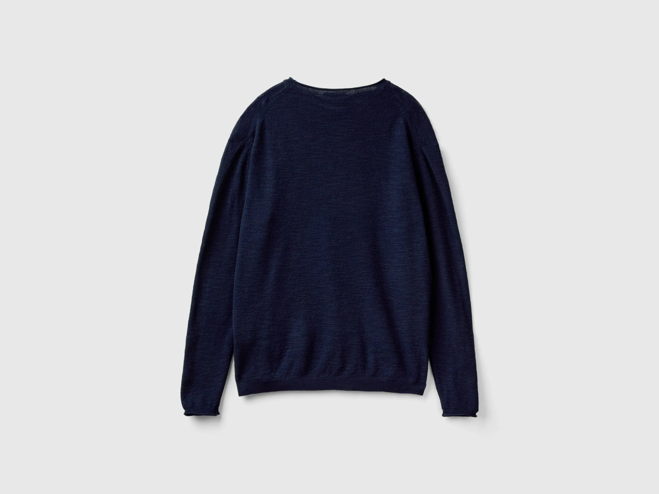 Regular fit sweater in linen blend - Dark Blue | Benetton