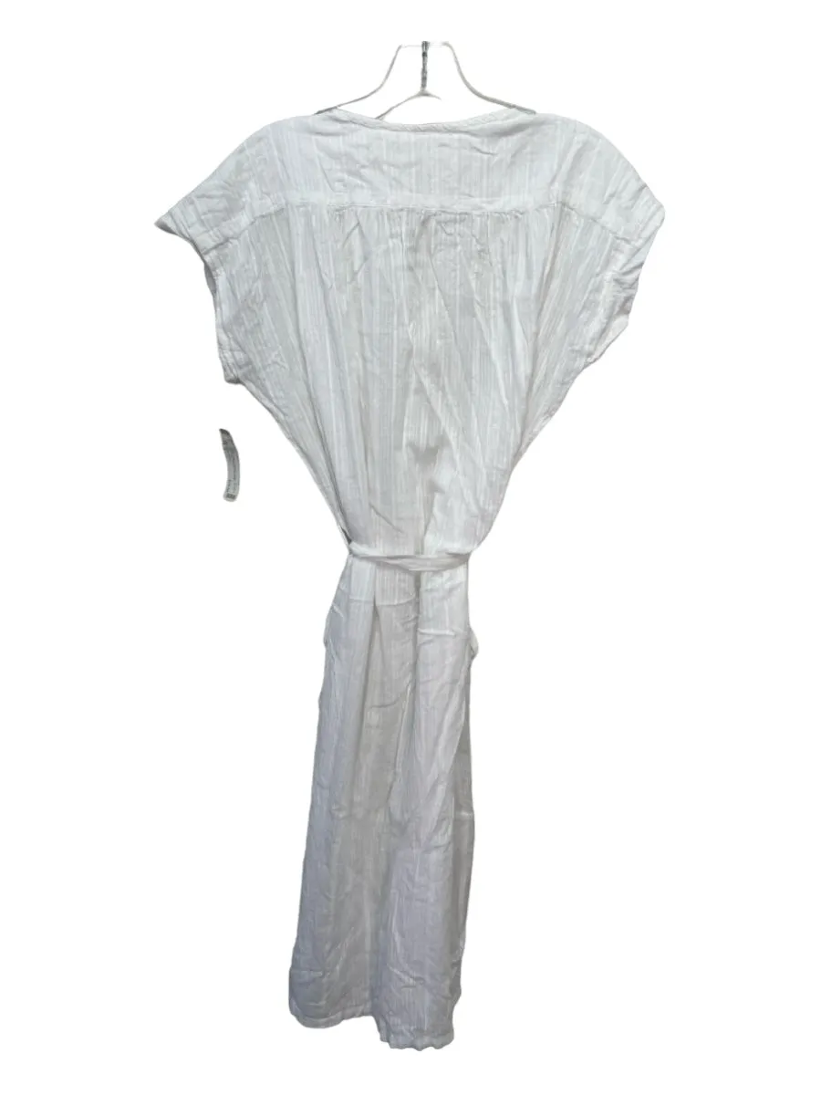 Roller Rabbit Size S White Cotton Textured Button Up Tie Belt Cape Sleeves Dress