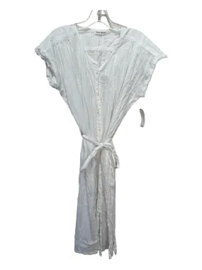 Roller Rabbit Size S White Cotton Textured Button Up Tie Belt Cape Sleeves Dress