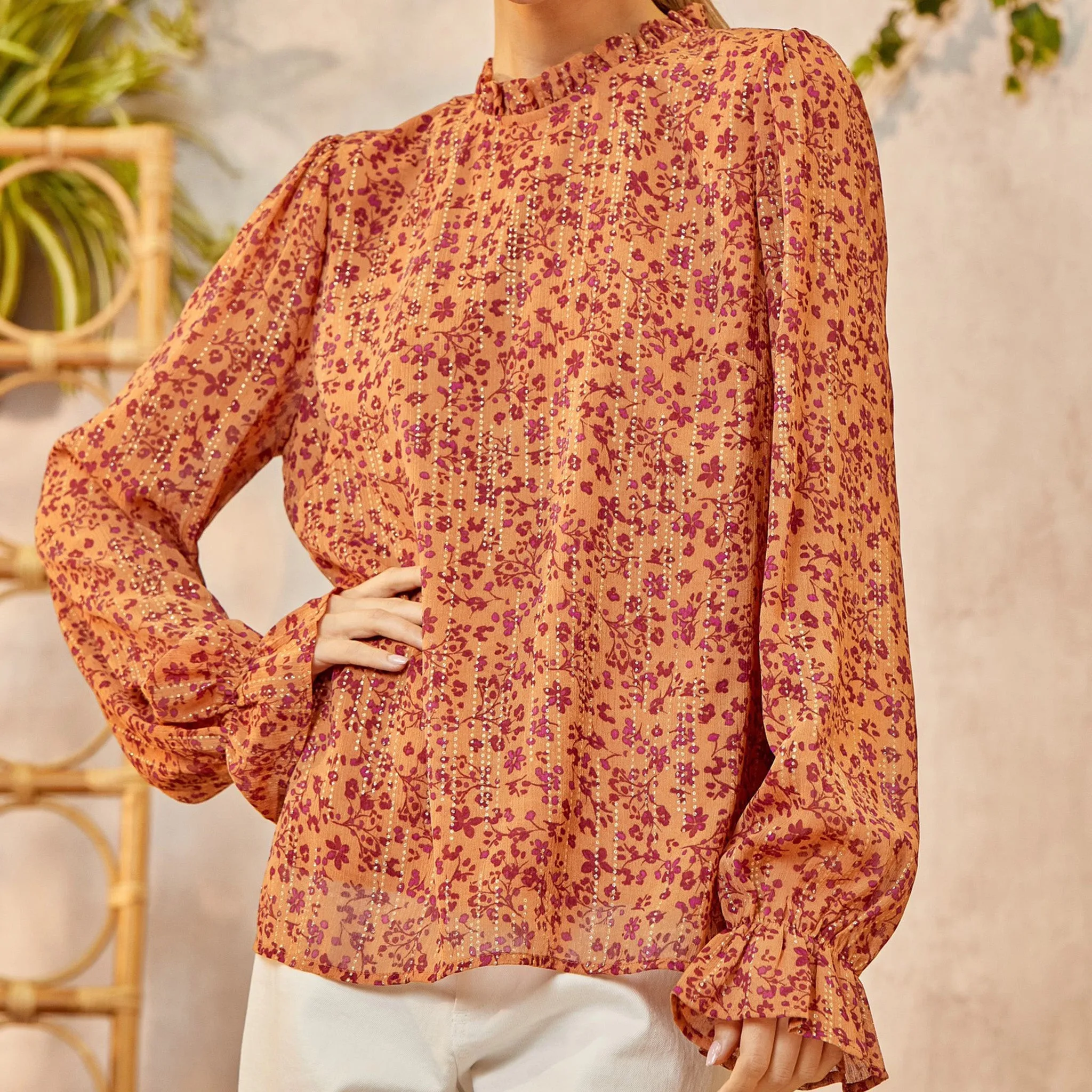 Rust & Plum Floral Blouse