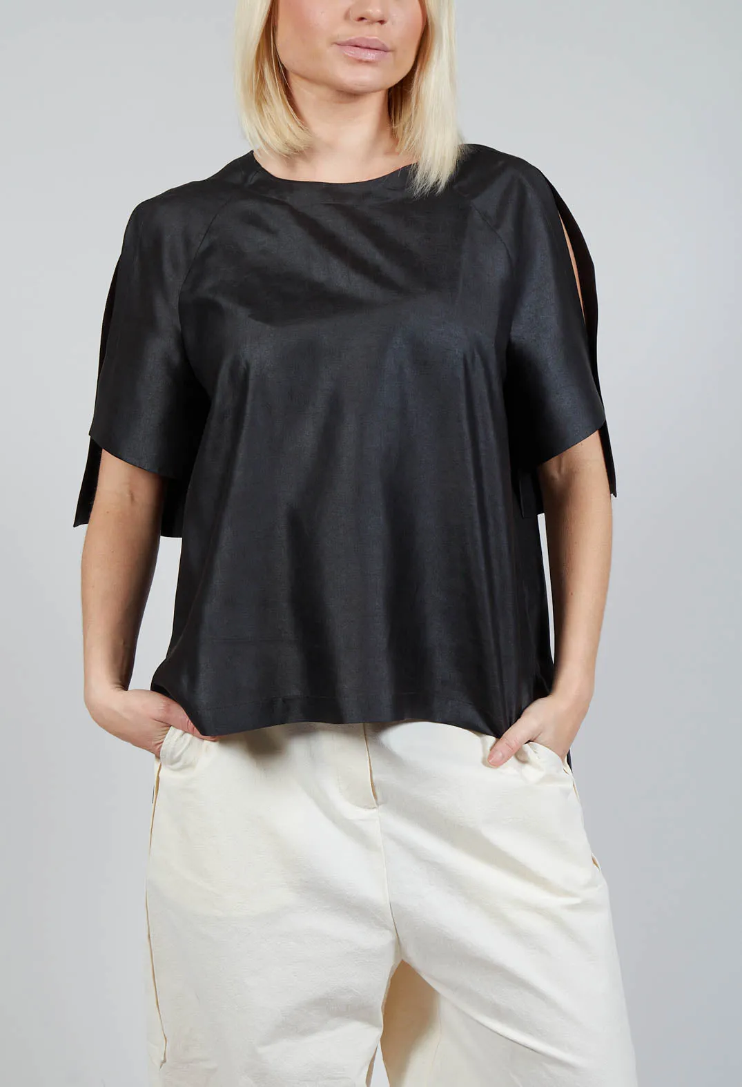 Silk Slit Blouse in Mud Dyeing