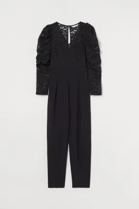 Tailored jumpsuit - V-neck - 3/4 sleeve - Black - Ladies | H&M GB