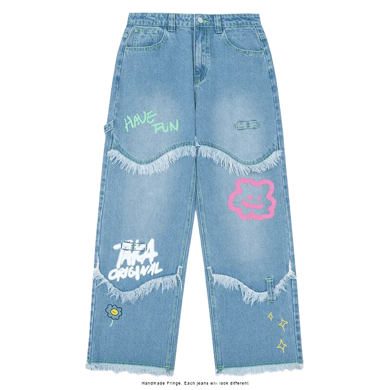 TAKA Original Fun Growing daisy relax fit low-rise jeans blue