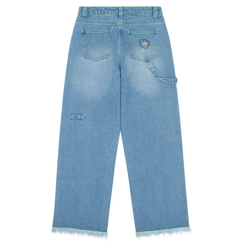 TAKA Original Fun Growing daisy relax fit low-rise jeans blue