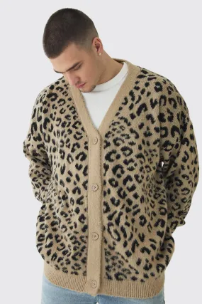 Tall Brushed Knit Leopard Print Oversized Cardigan