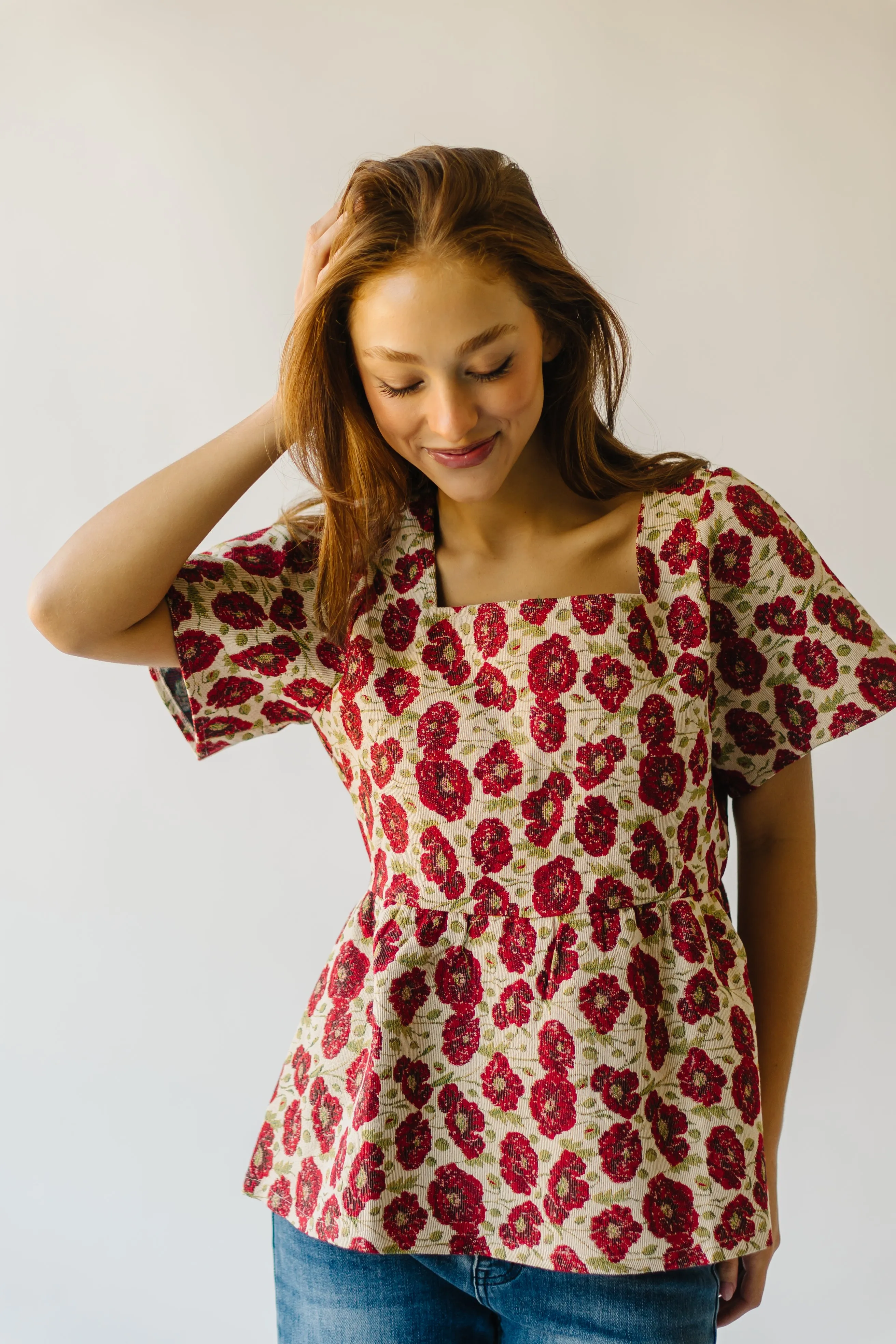 The Callister Floral Woven Blouse in Red Multi