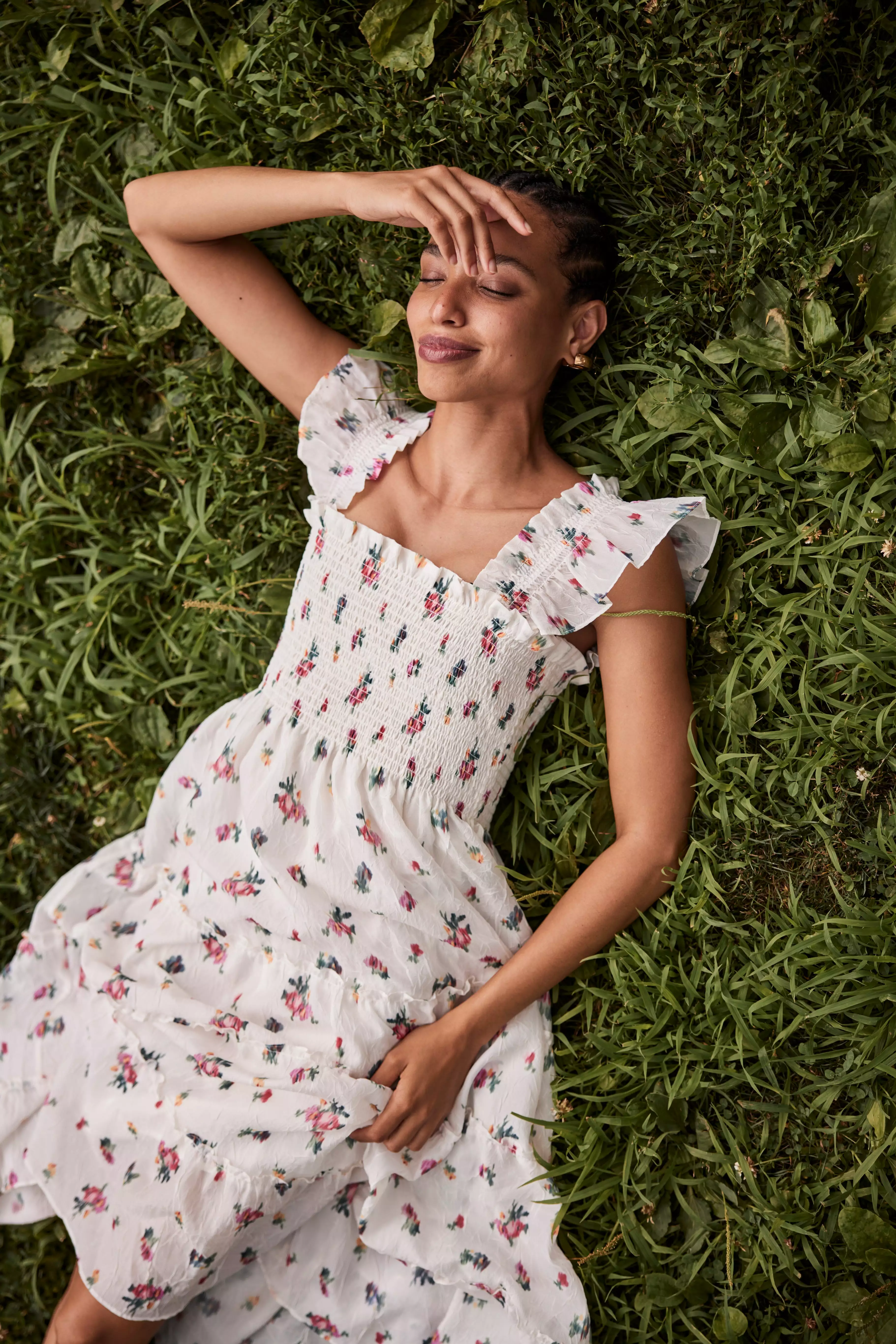 The Ellie Nap Dress - Ivory Ikat Floral Crushed Taffeta