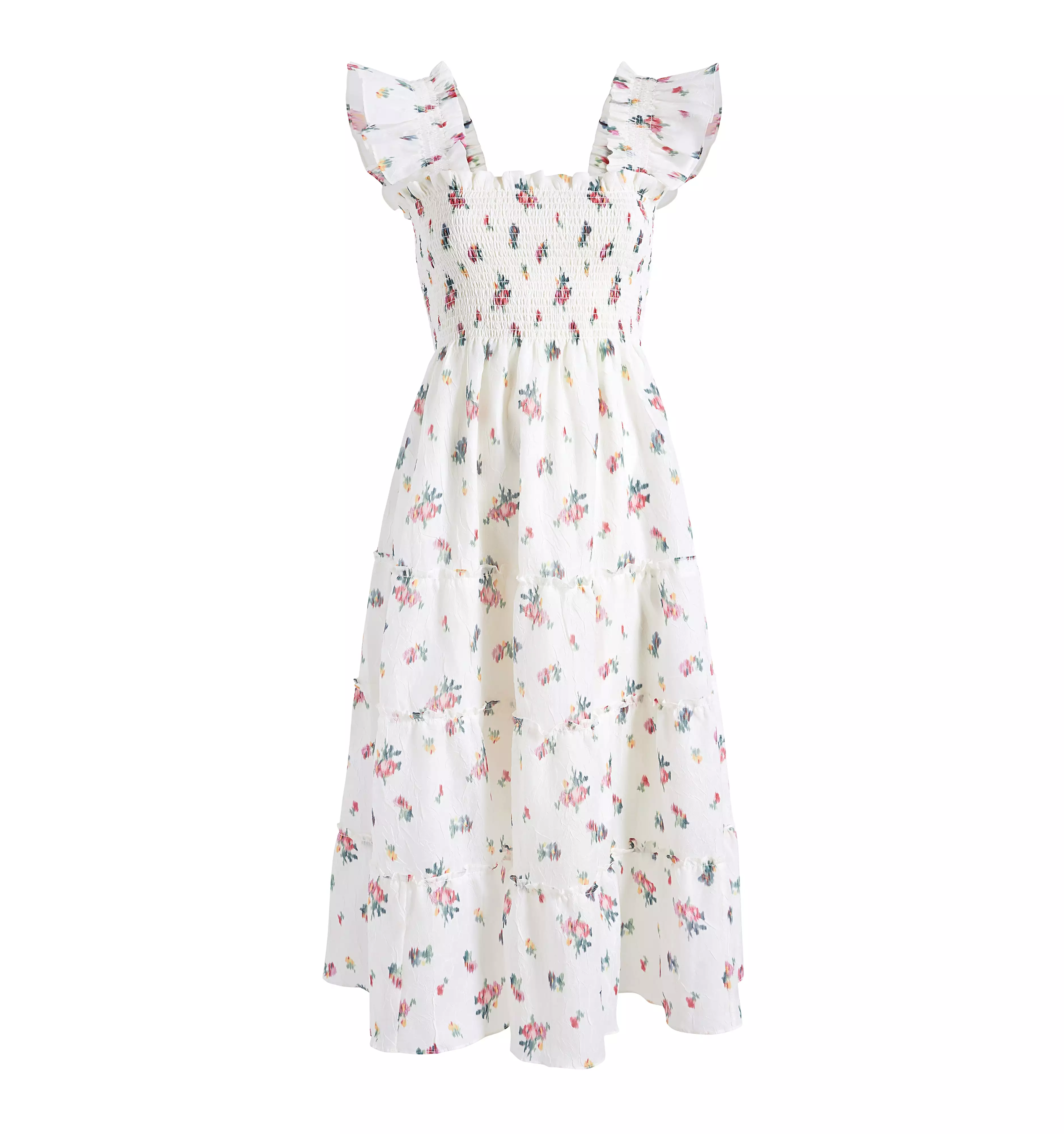 The Ellie Nap Dress - Ivory Ikat Floral Crushed Taffeta