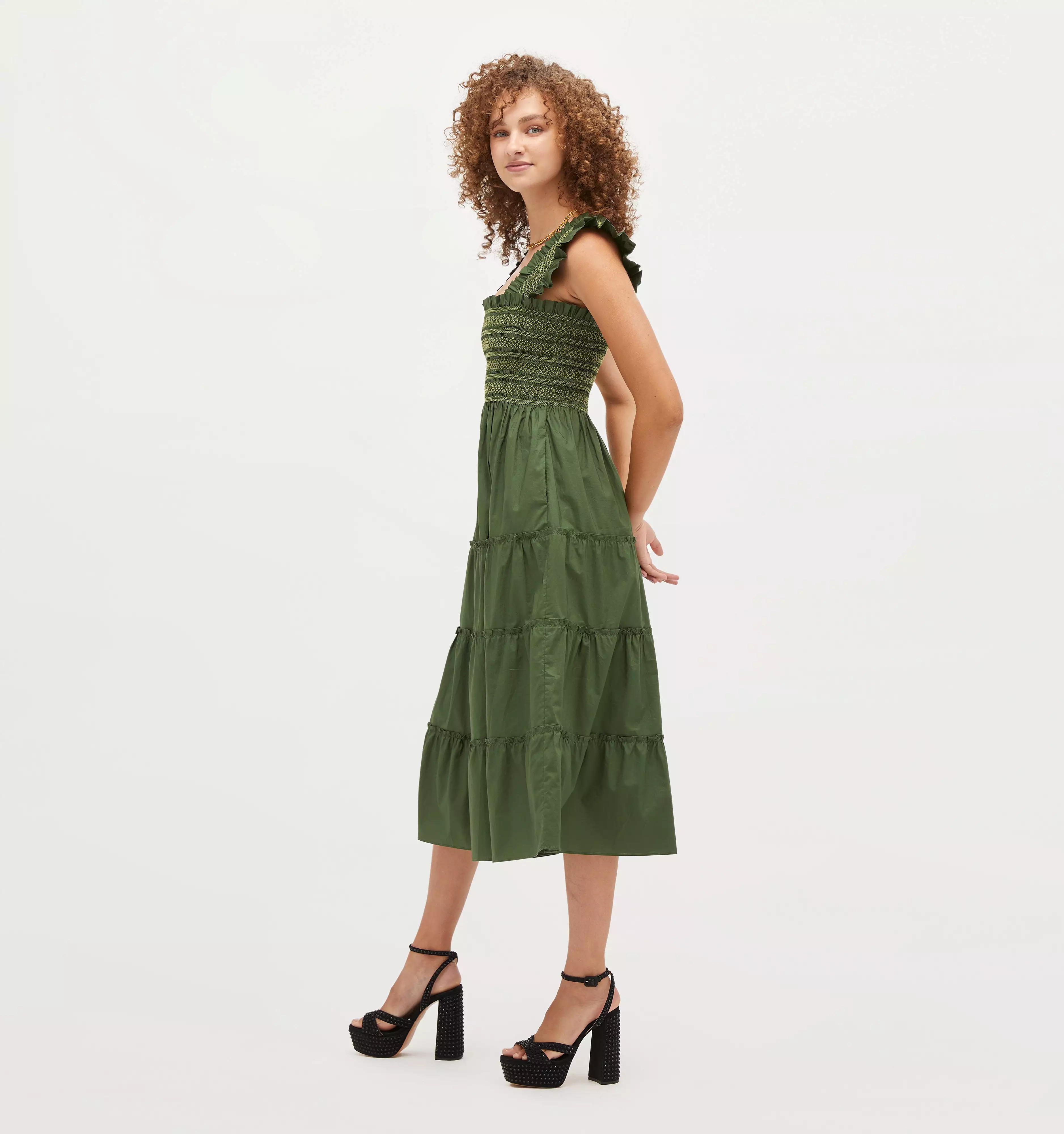 The Ellie Nap Dress - Leaf Green Cotton