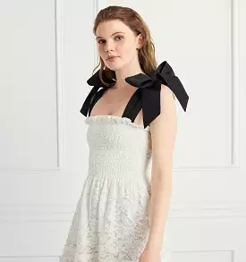 The Lace Ribbon Ellie Nap Dress - White Lace with Black Ribbon