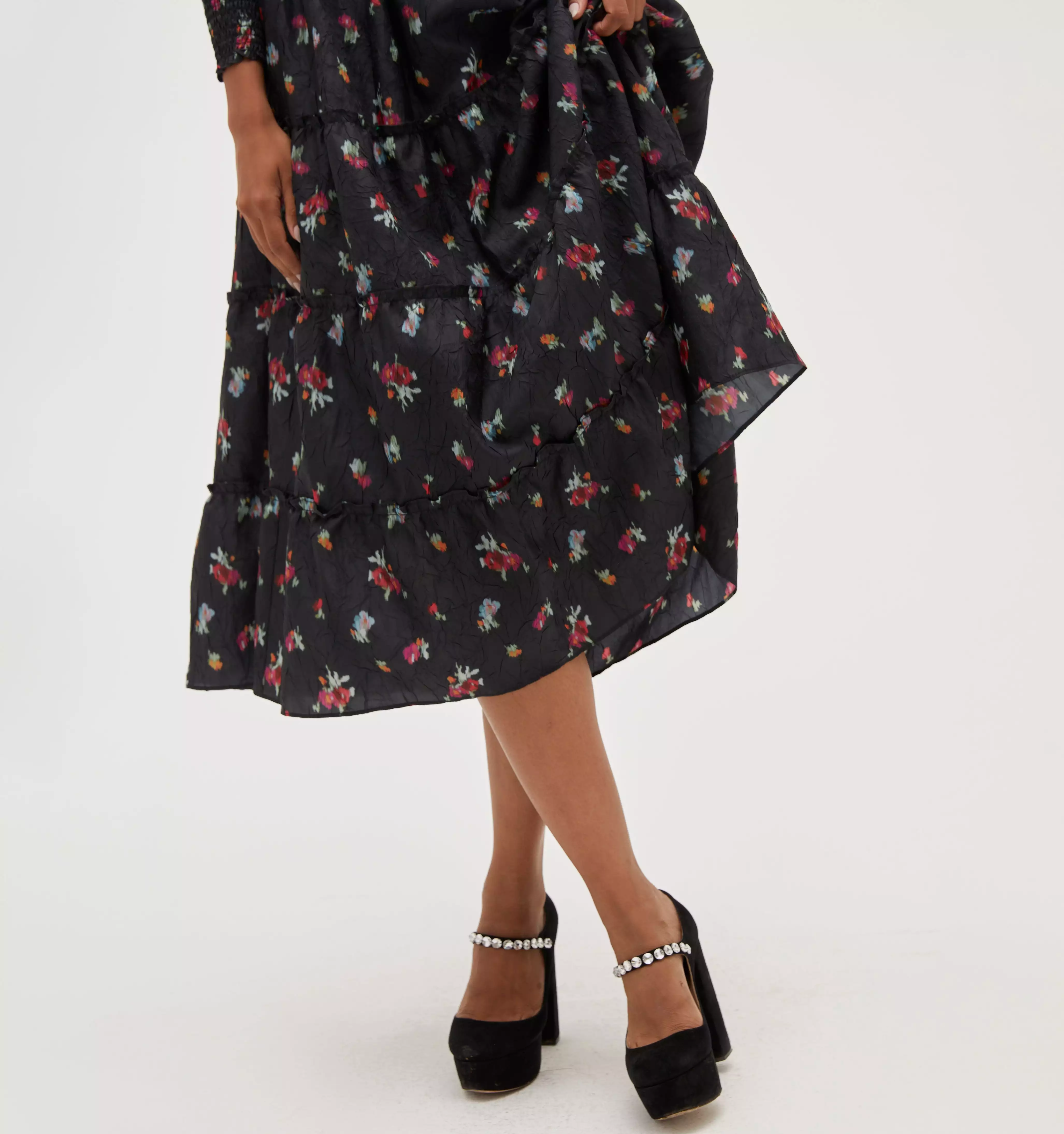 The Naomi Nap Dress - Black Ikat Floral