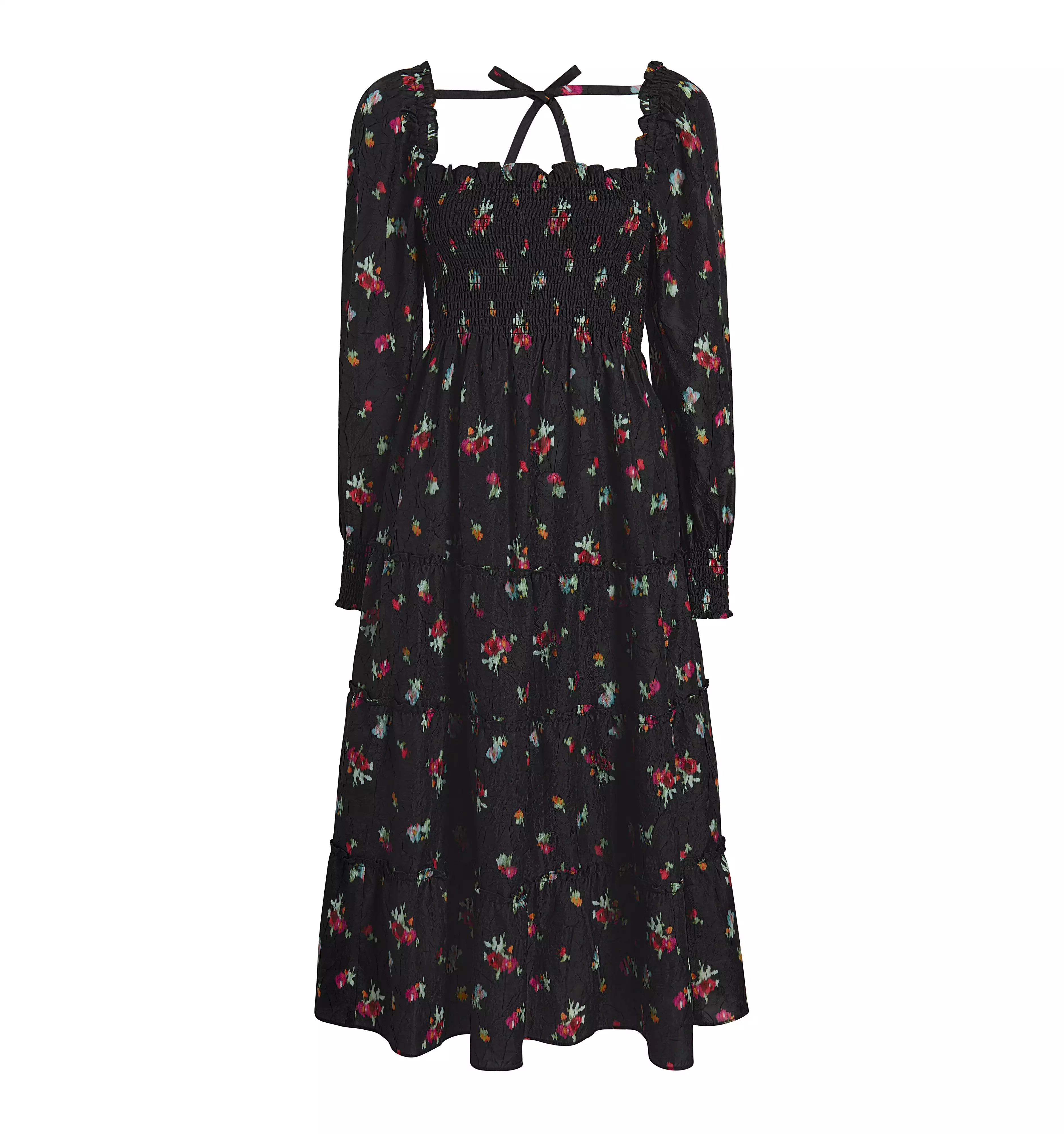 The Naomi Nap Dress - Black Ikat Floral