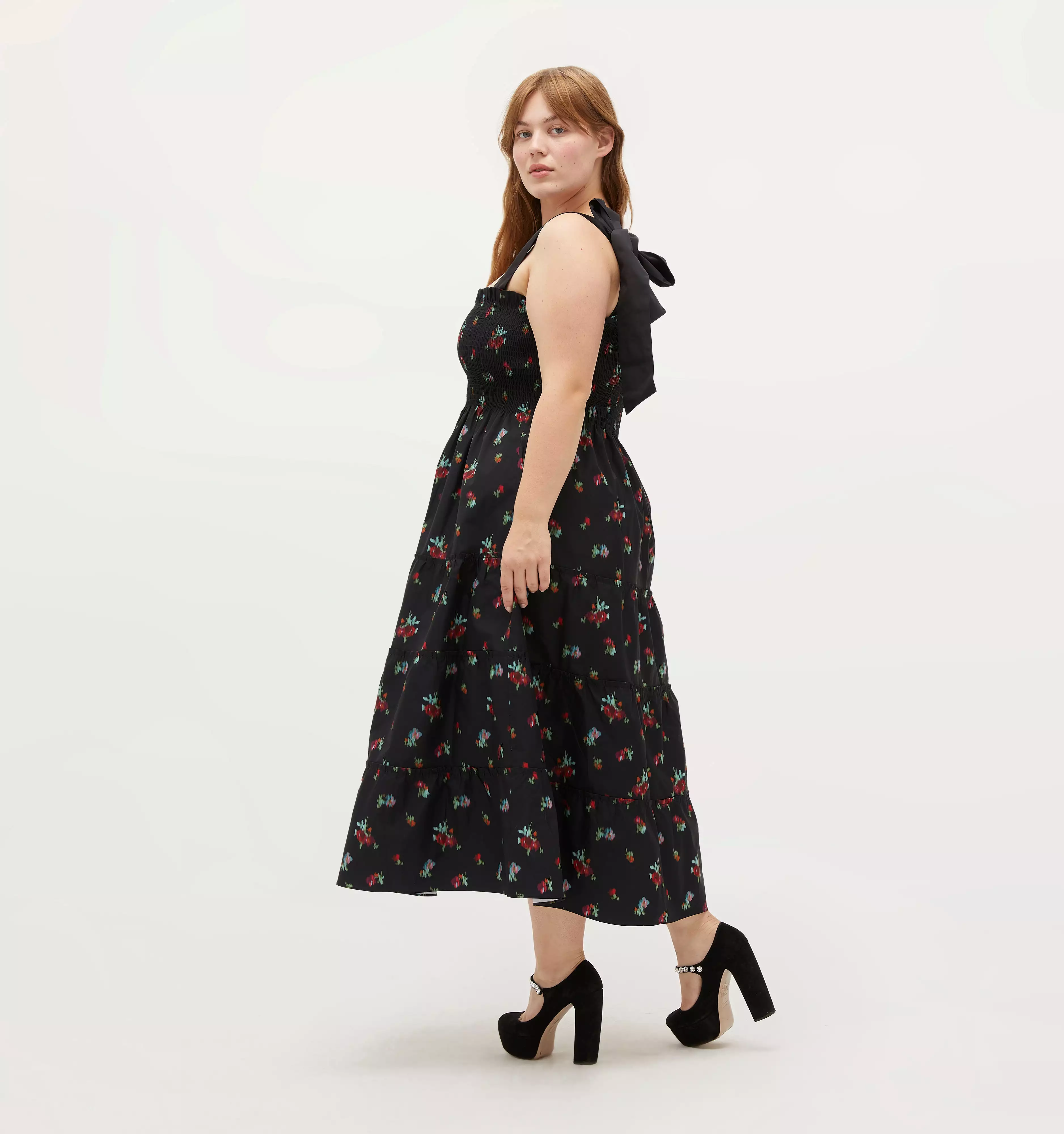 The Ribbon Ellie Nap Dress - Black Ikat Floral Taffeta