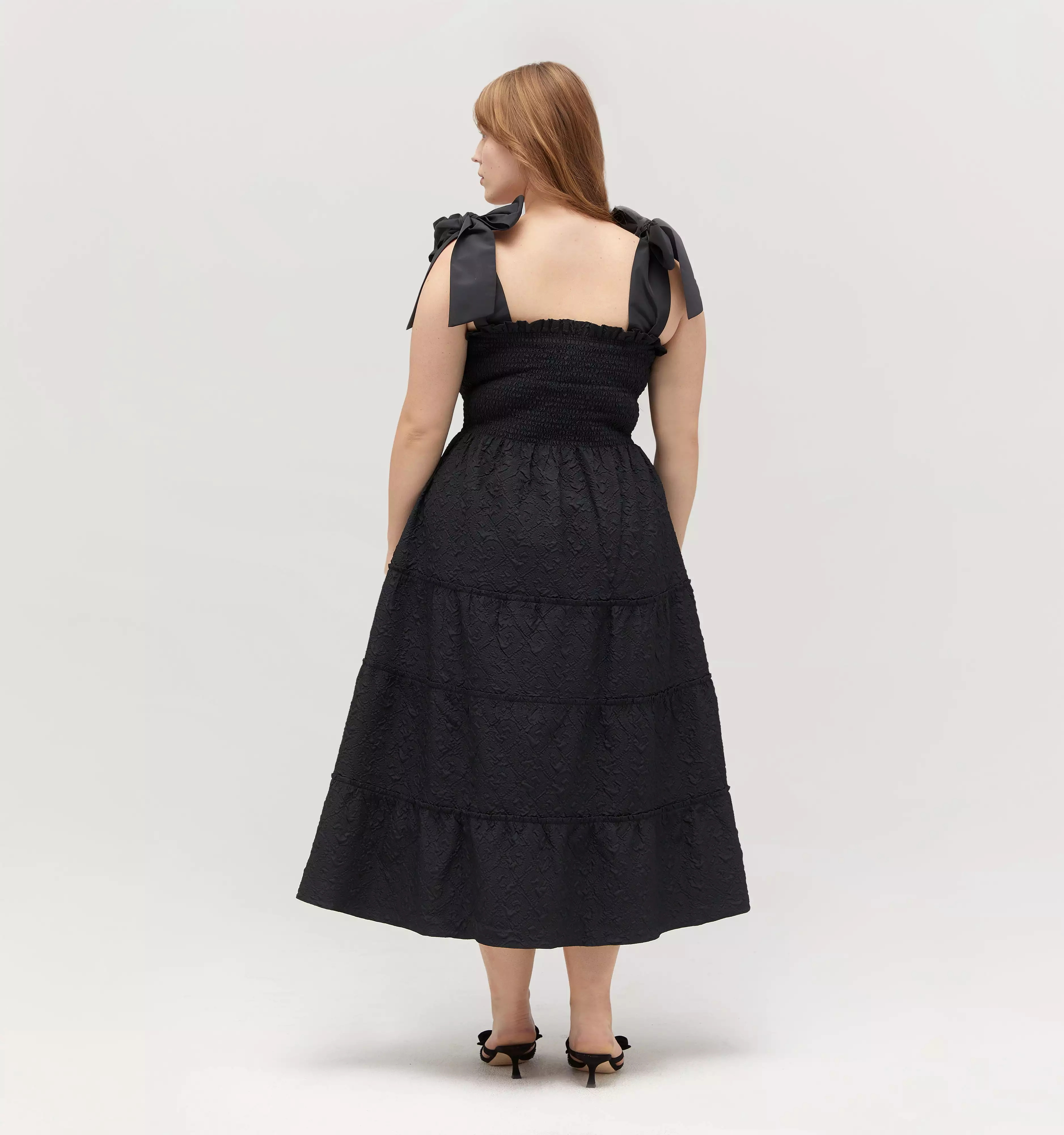 The Ribbon Ellie Nap Dress - Black Puffy Jacquard