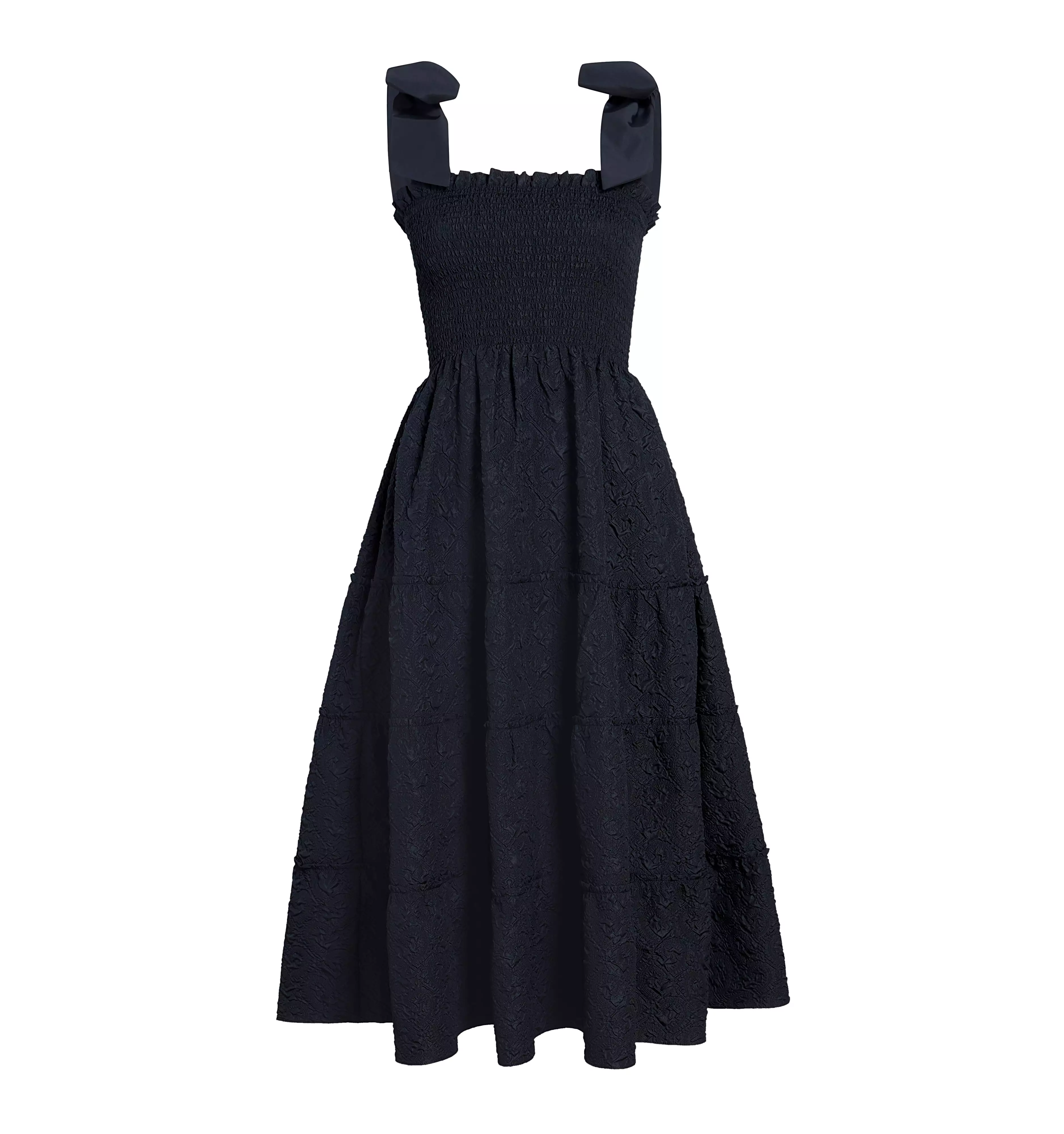 The Ribbon Ellie Nap Dress - Black Puffy Jacquard