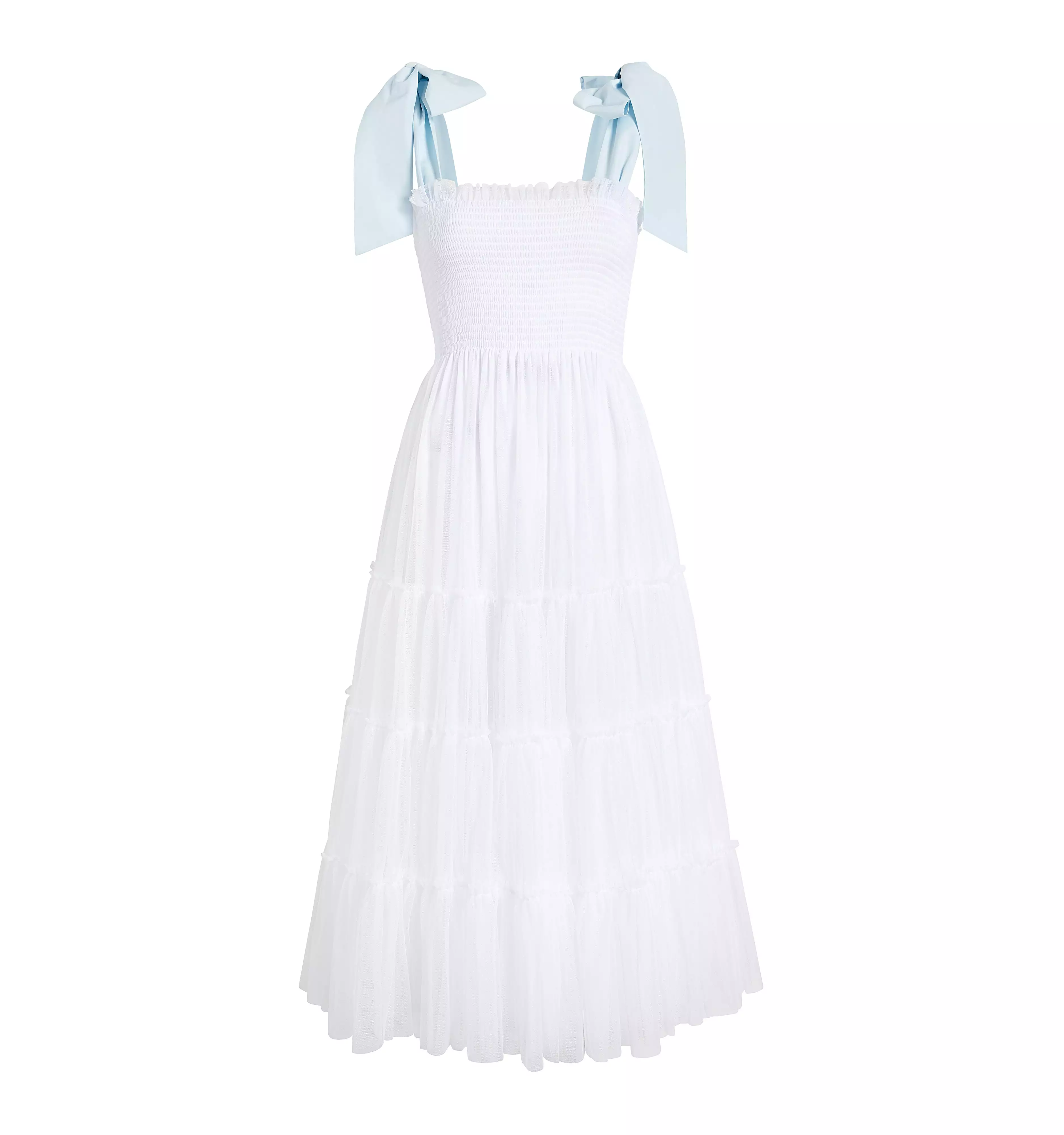 The Tulle Ribbon Ellie Nap Dress - White Tulle with Blue Ribbon