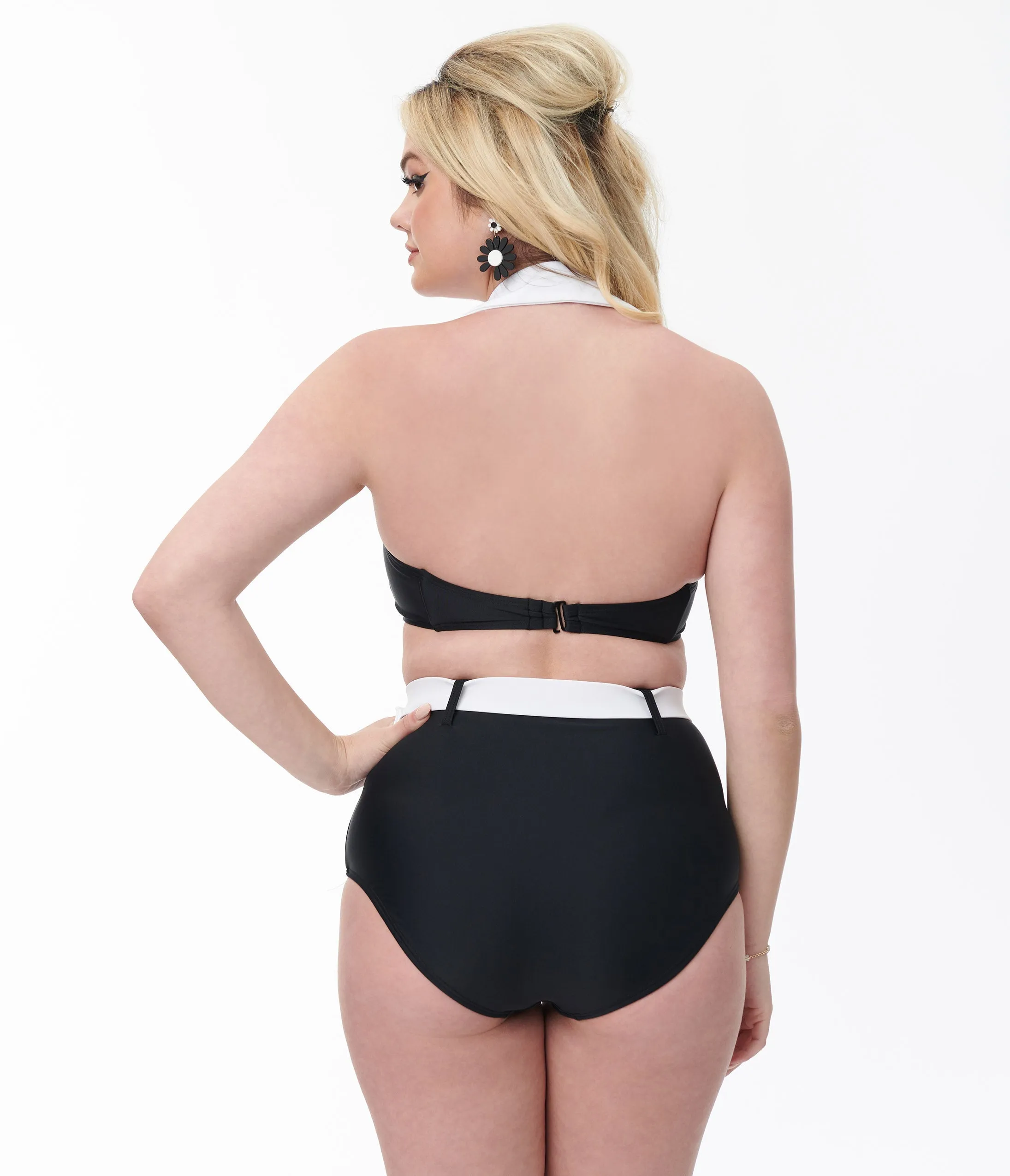 Unique Vintage Black & White Belted Swim Bottoms