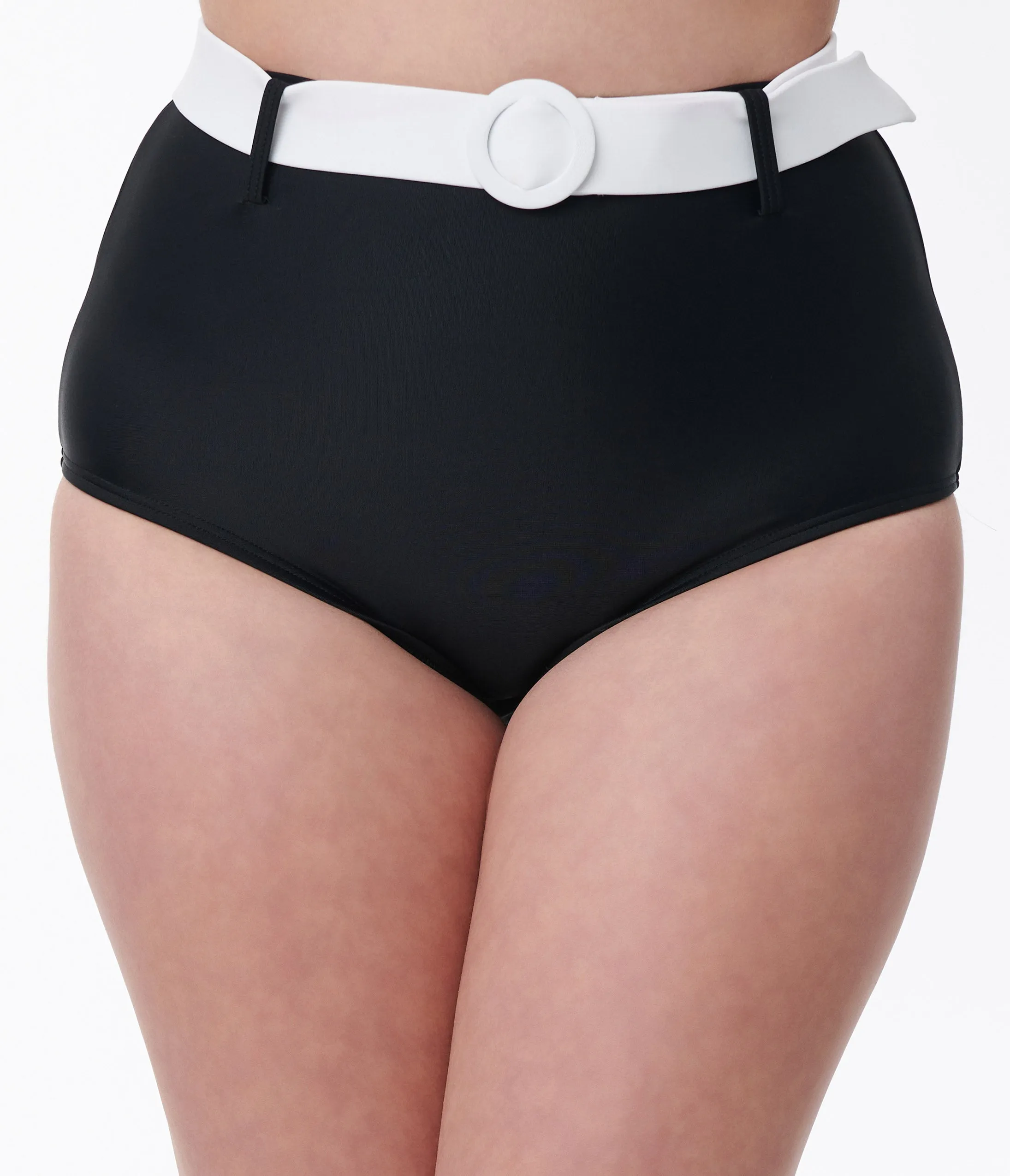 Unique Vintage Black & White Belted Swim Bottoms