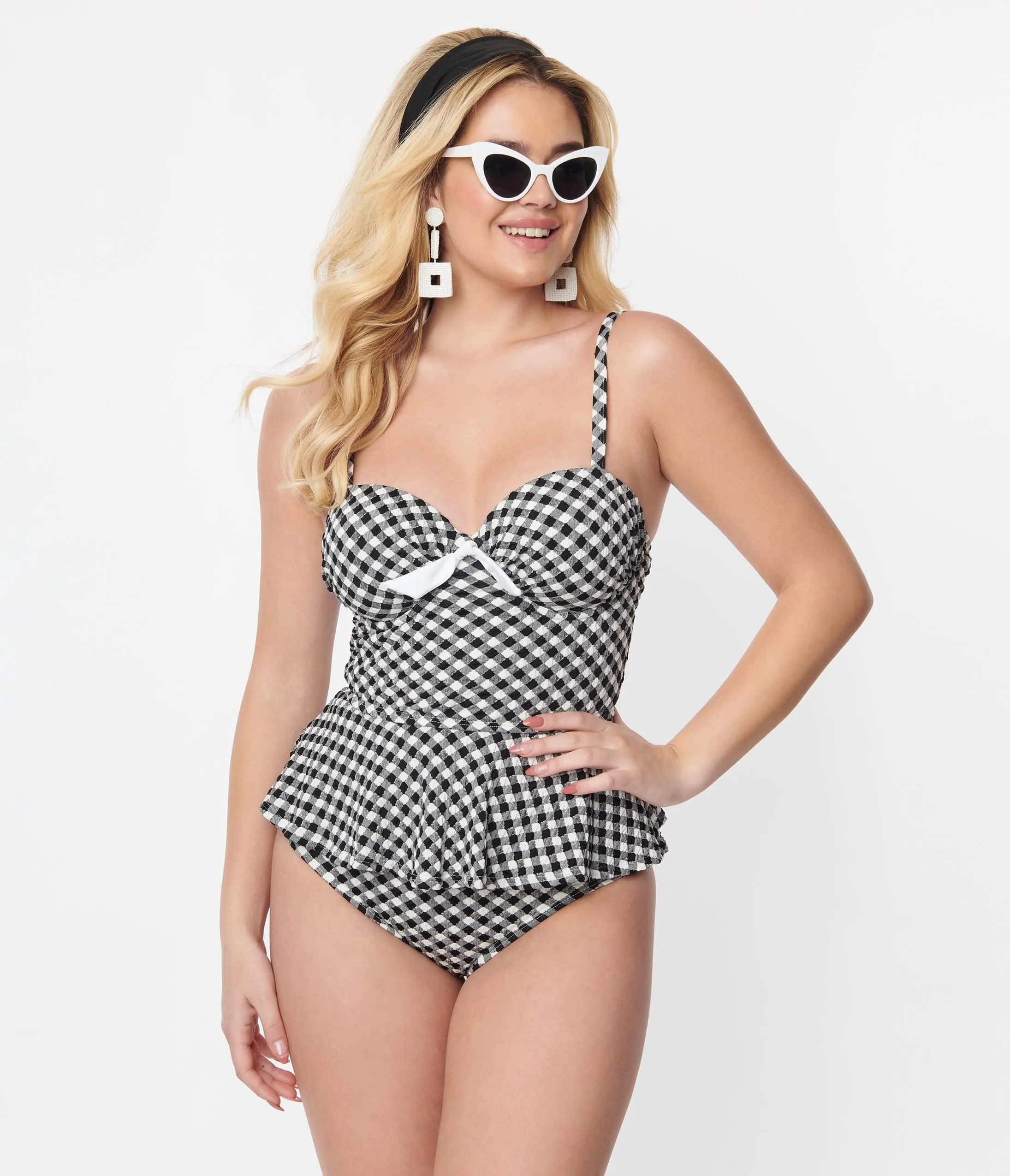 Unique Vintage Black & White Gingham Daphne Swim Bottoms